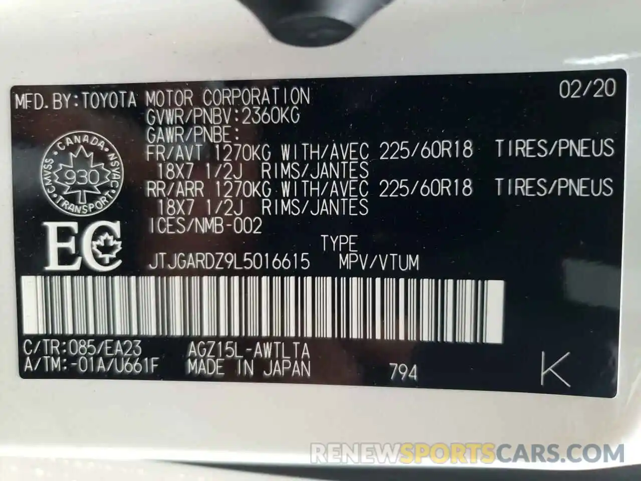 10 Photograph of a damaged car JTJGARDZ9L5016615 LEXUS NX 2020