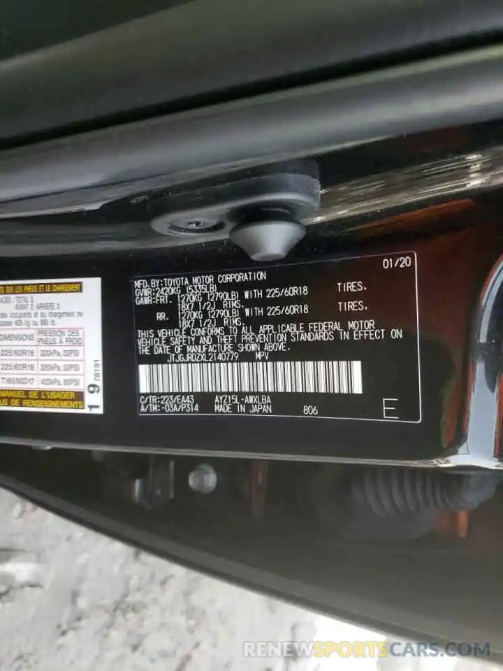 10 Photograph of a damaged car JTJGJRDZXL2140779 LEXUS NX 2020