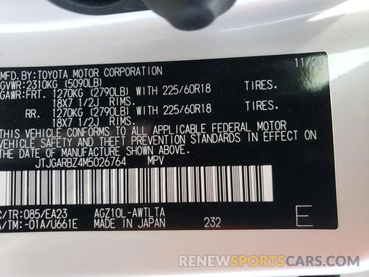 10 Photograph of a damaged car JTJGARBZ4M5026764 LEXUS NX 2021