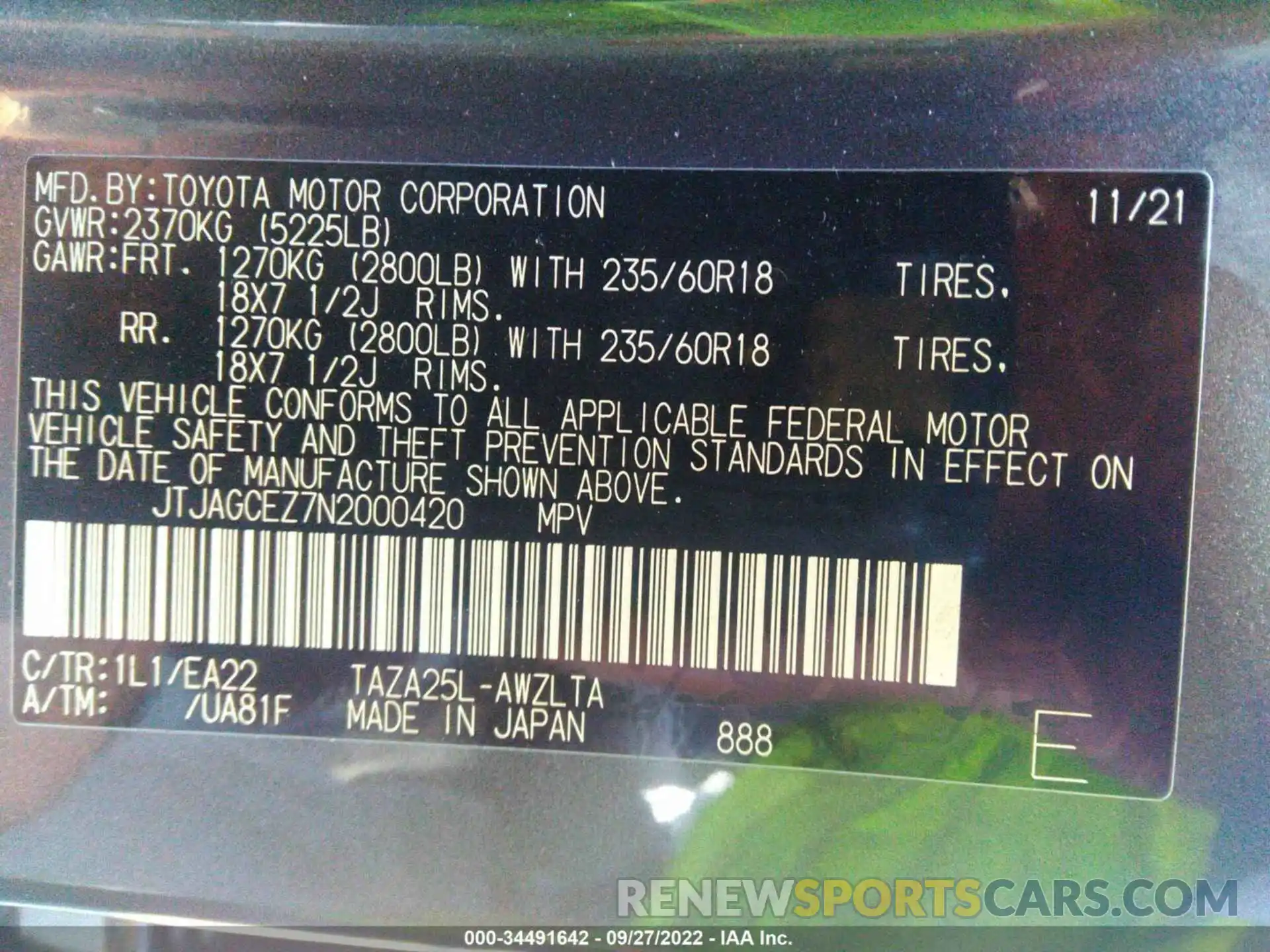 9 Photograph of a damaged car JTJAGCEZ7N2000420 LEXUS NX 2022