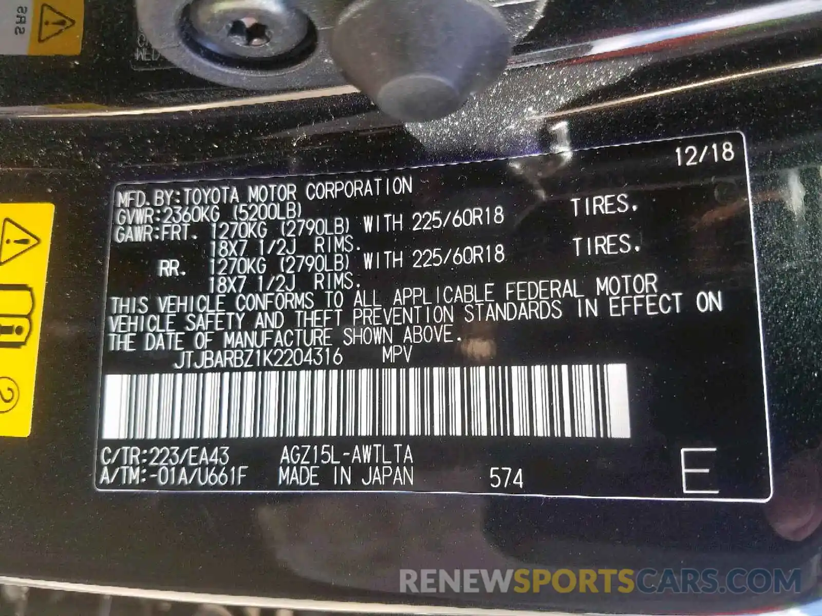 10 Photograph of a damaged car JTJBARBZ1K2204316 LEXUS NX 300 BAS 2019