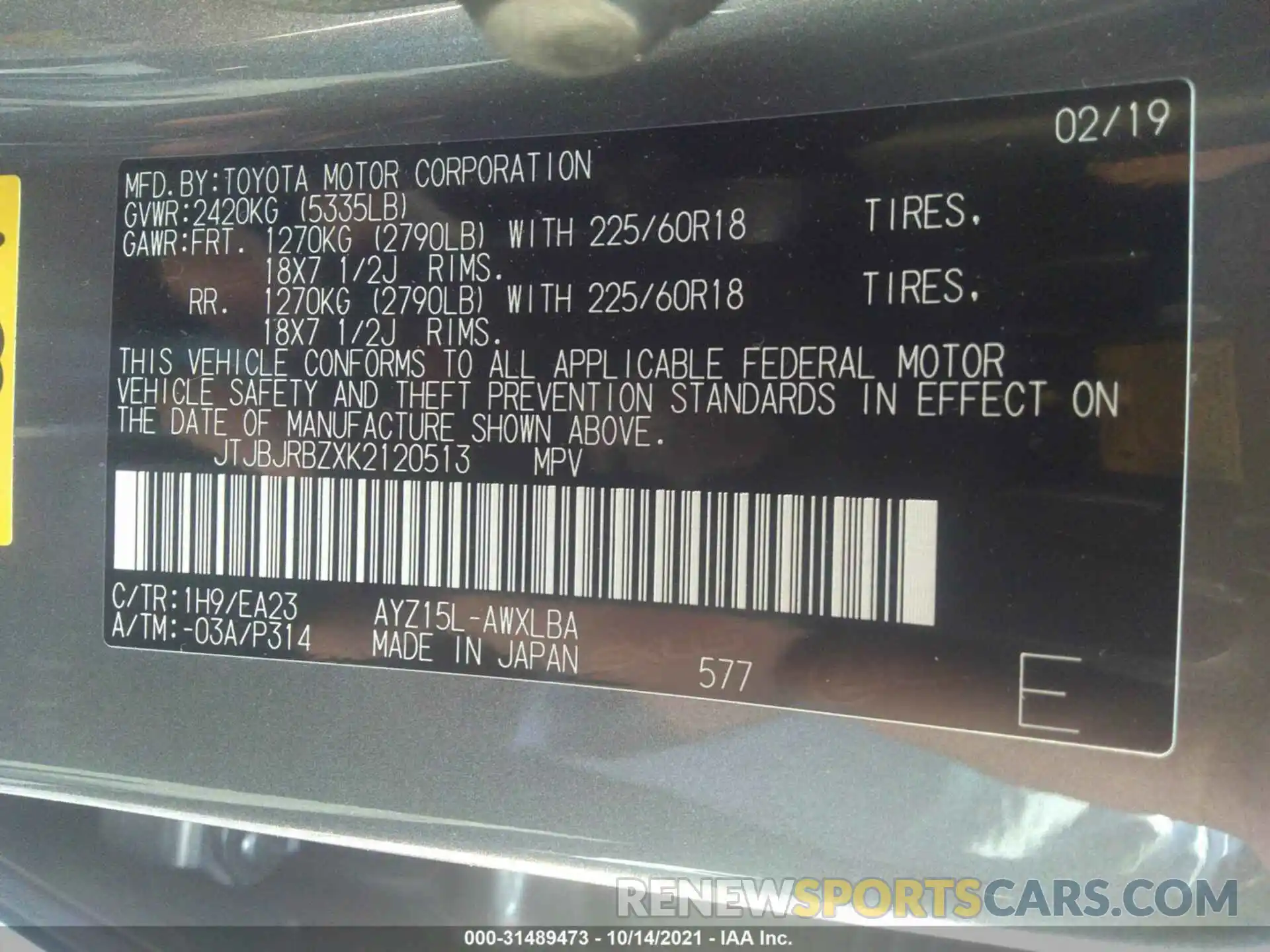 9 Photograph of a damaged car JTJBJRBZXK2120513 LEXUS NX 300H 2019