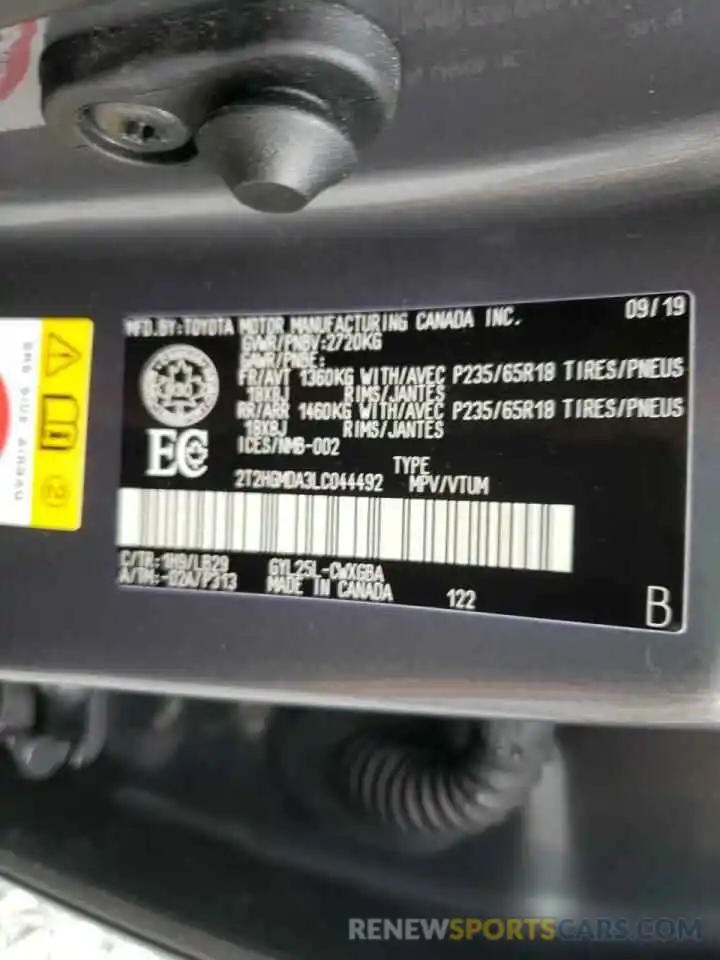 10 Фотография поврежденного автомобиля 2T2HGMDA3LC044492 LEXUS RX450 2020