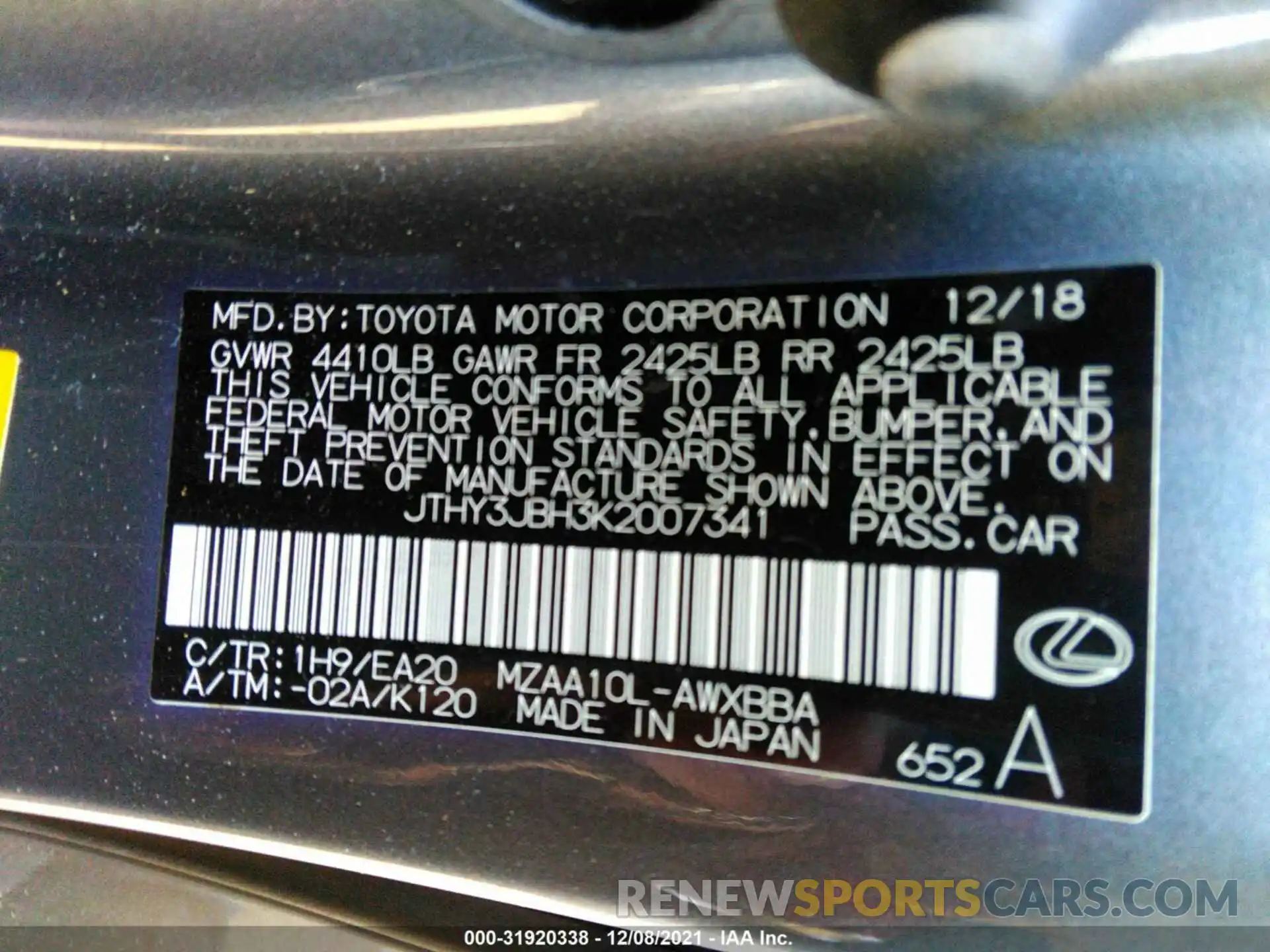 9 Photograph of a damaged car JTHY3JBH3K2007341 LEXUS UX 2019