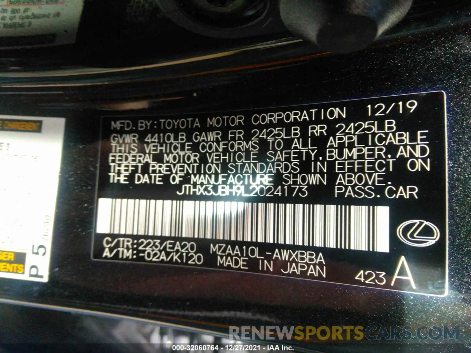 9 Photograph of a damaged car JTHX3JBH9L2024173 LEXUS UX 2020