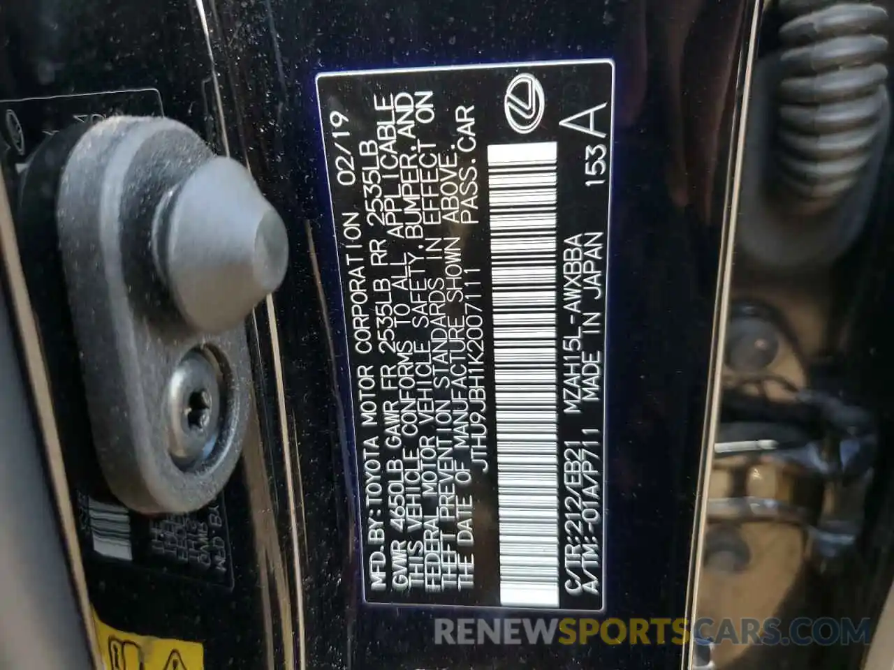 10 Photograph of a damaged car JTHU9JBH1K2007111 LEXUS UX 250H 2019