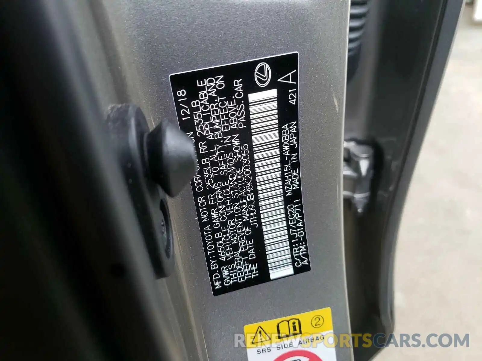 10 Photograph of a damaged car JTHU9JBH8K2003055 LEXUS UX 250H 2019