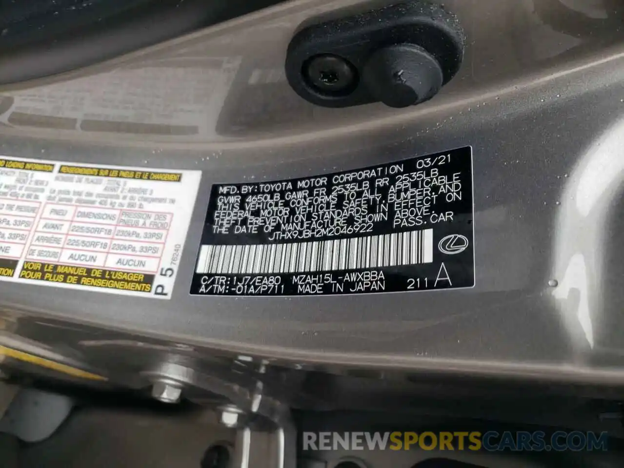 10 Photograph of a damaged car JTHX9JBH2M2046922 LEXUS UX 250H 2021