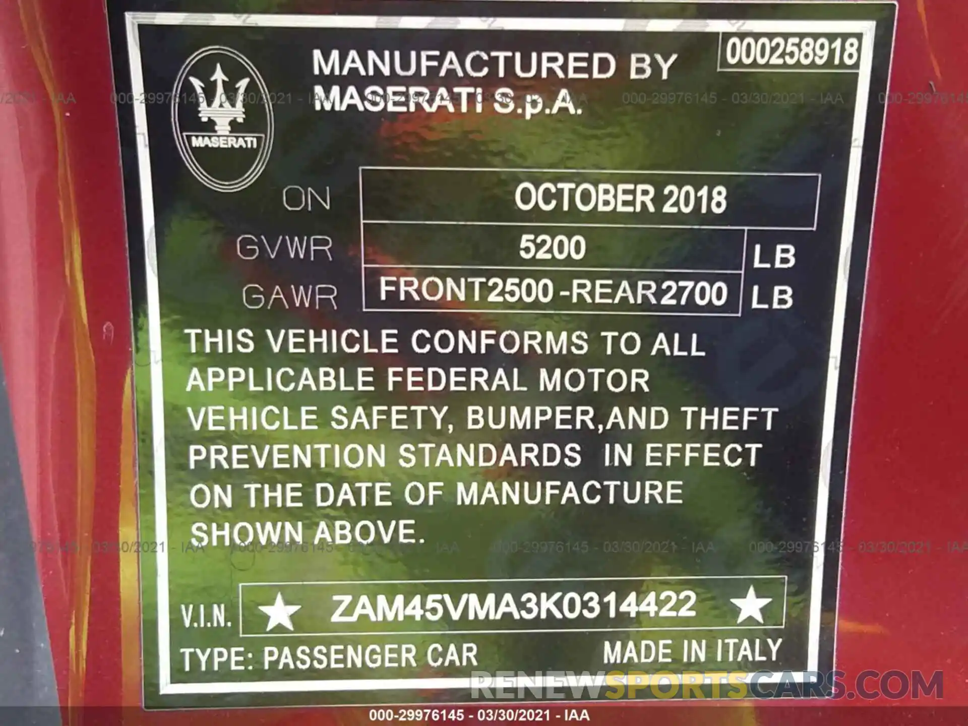 9 Photograph of a damaged car ZAM45VMA3K0314422 MASERATI GRANTURISMO CONVERTIBLE 2019