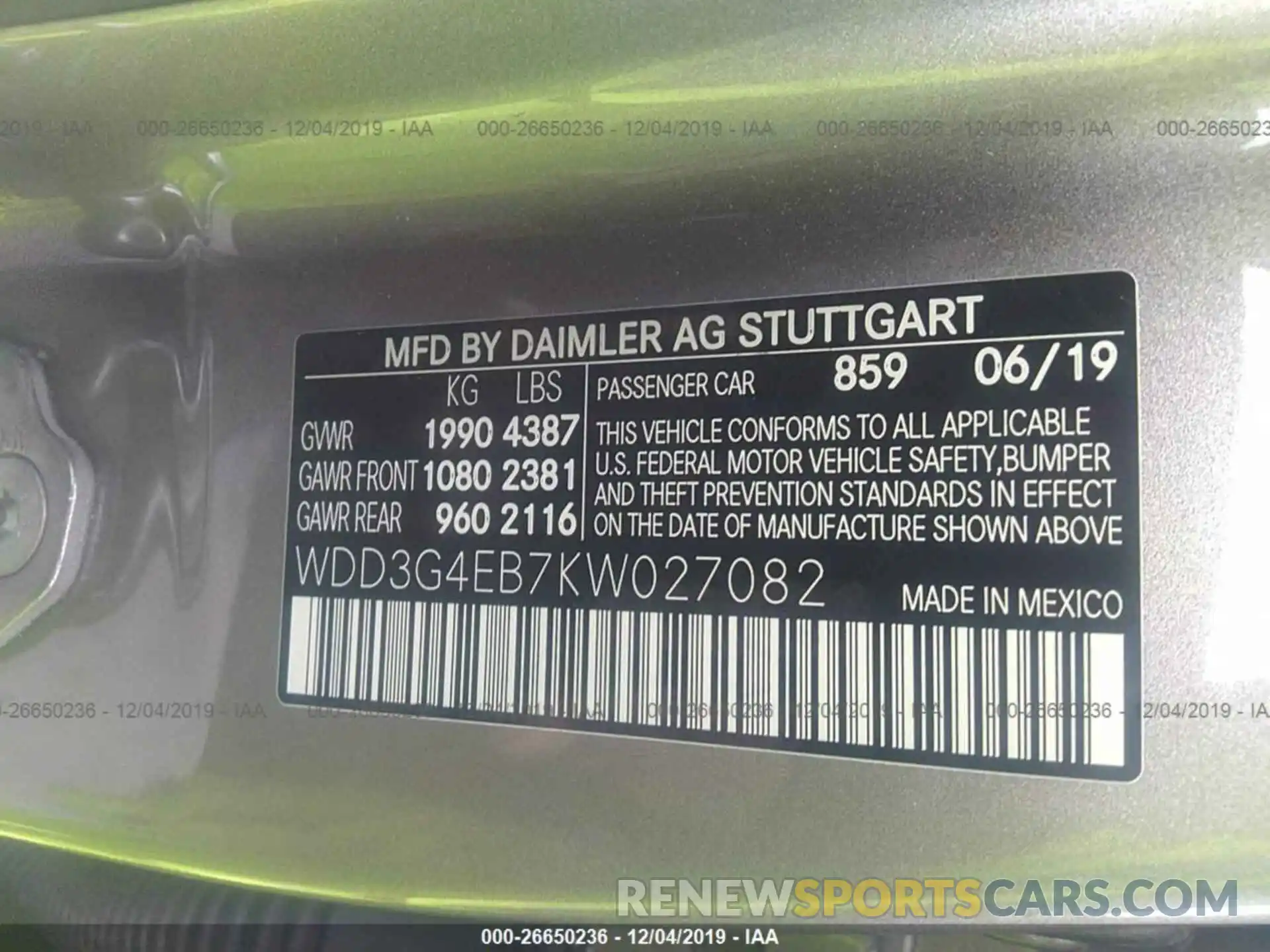 7 Photograph of a damaged car WDD3G4EB7KW027082 MERCEDES-BENZ A 2019