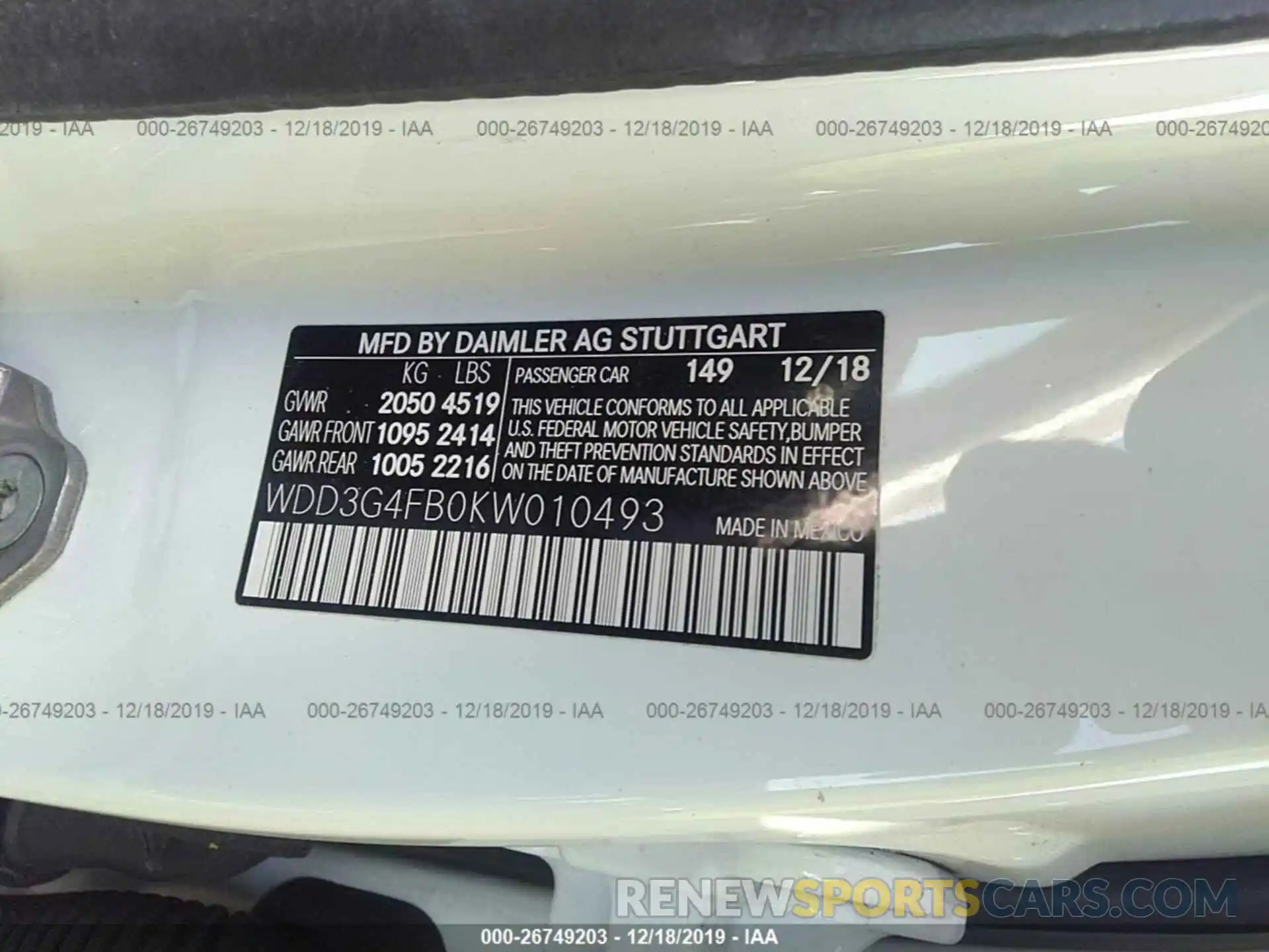 9 Photograph of a damaged car WDD3G4FB0KW010493 MERCEDES-BENZ A 2019