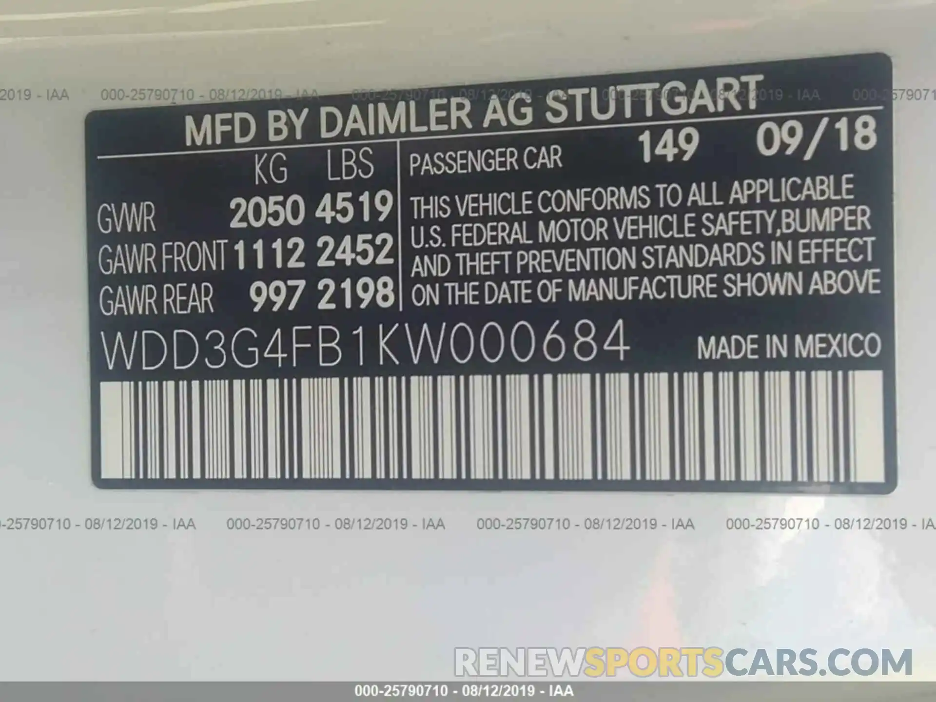 9 Photograph of a damaged car WDD3G4FB1KW000068 MERCEDES-BENZ A 2019