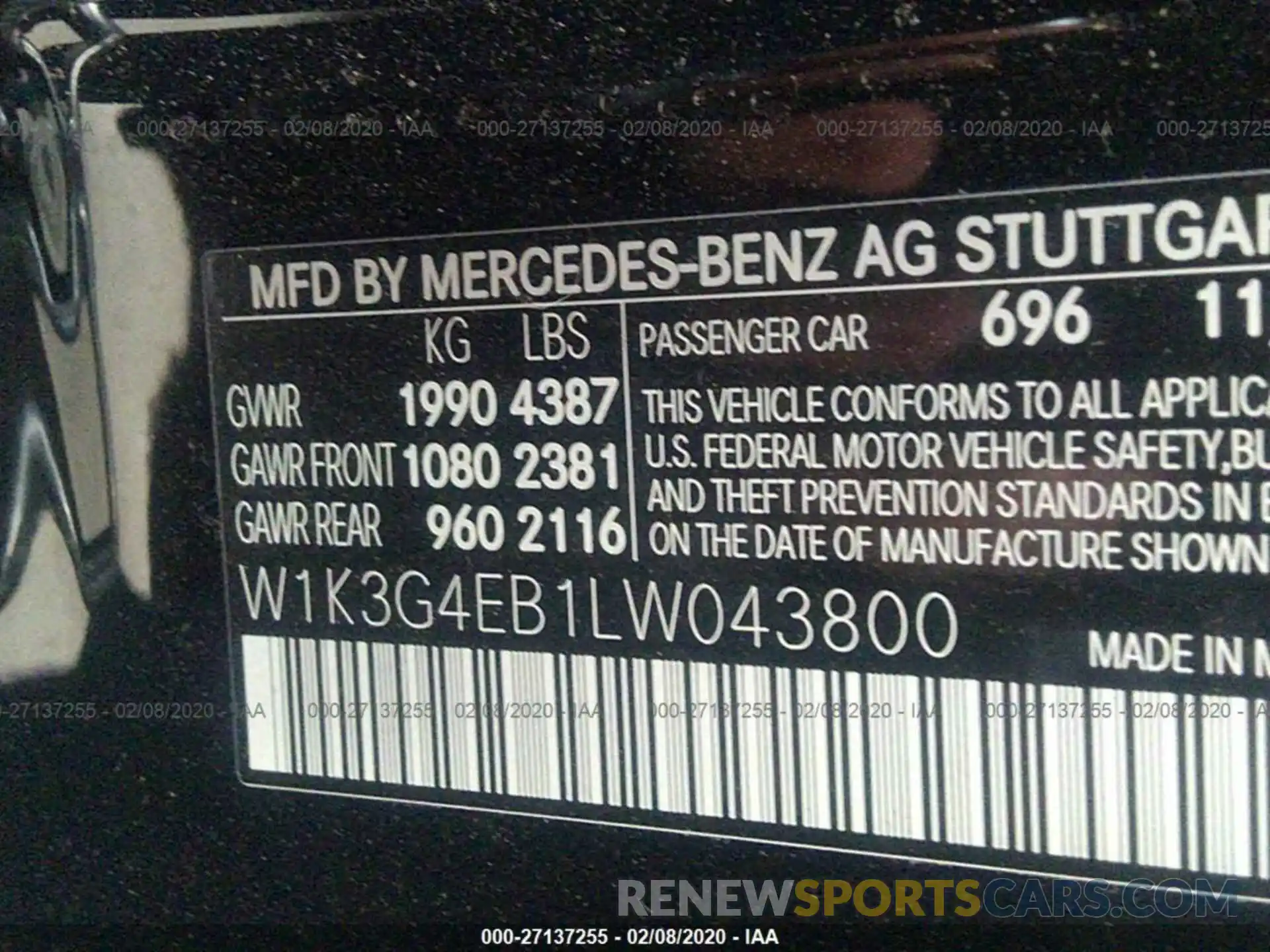 9 Фотография поврежденного автомобиля W1K3G4EB1LW043800 MERCEDES-BENZ A 2020