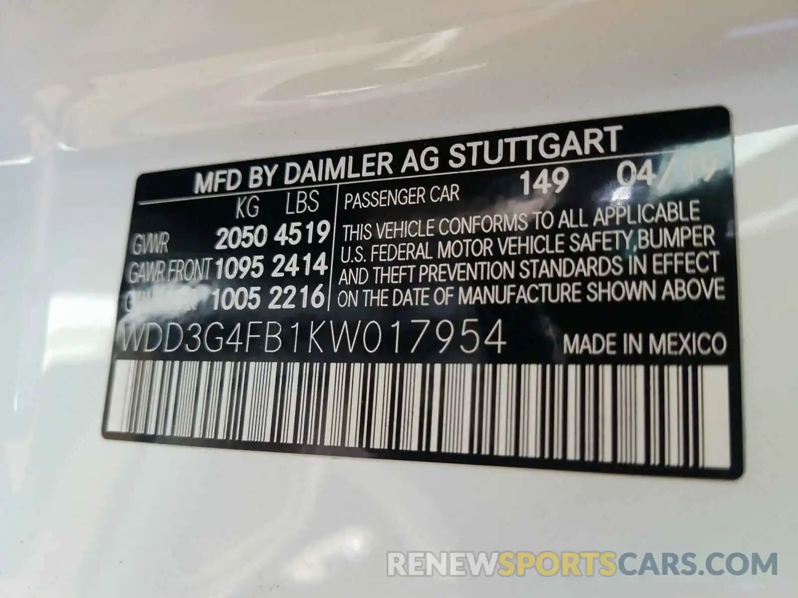 10 Photograph of a damaged car WDD3G4FB1KW017954 MERCEDES-BENZ A 220 2019