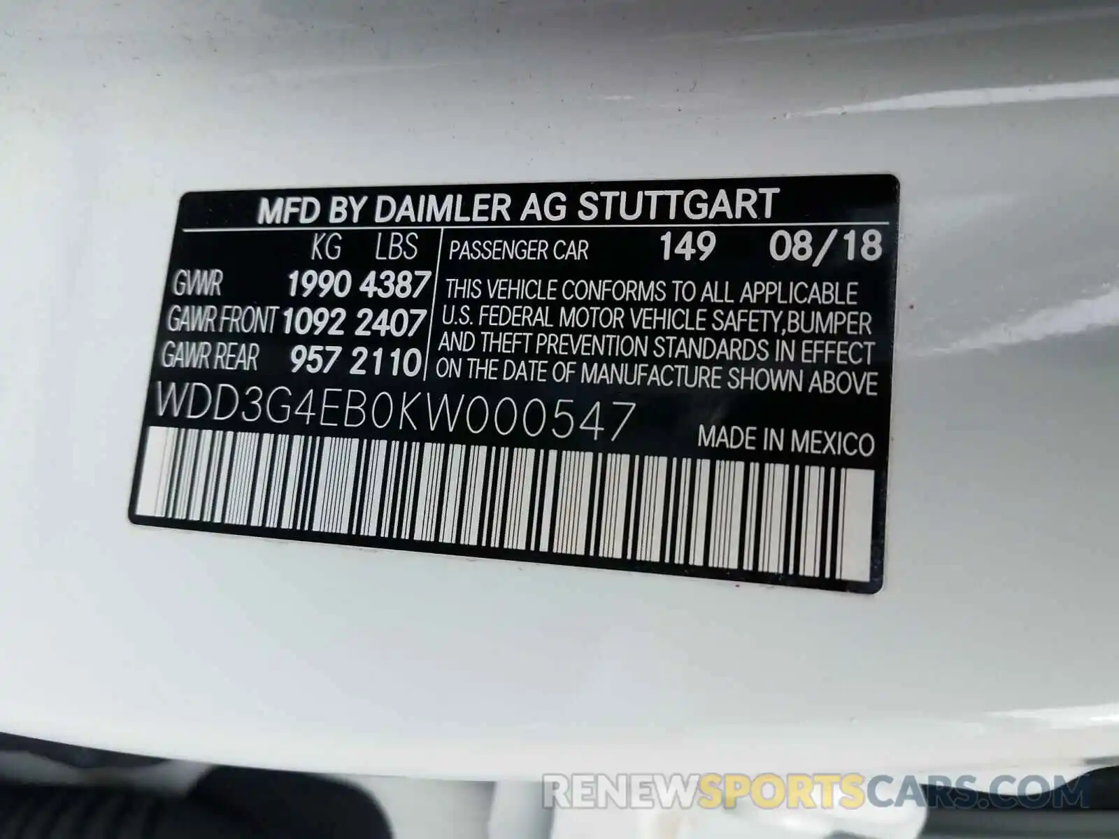 10 Photograph of a damaged car WDD3G4EB0KW000547 MERCEDES-BENZ A 220 4MAT 2019