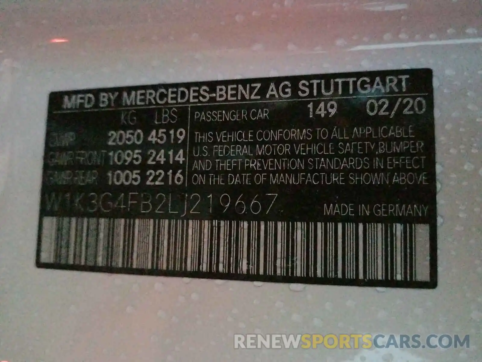 10 Photograph of a damaged car W1K3G4FB2LJ219667 MERCEDES-BENZ A 220 4MAT 2020