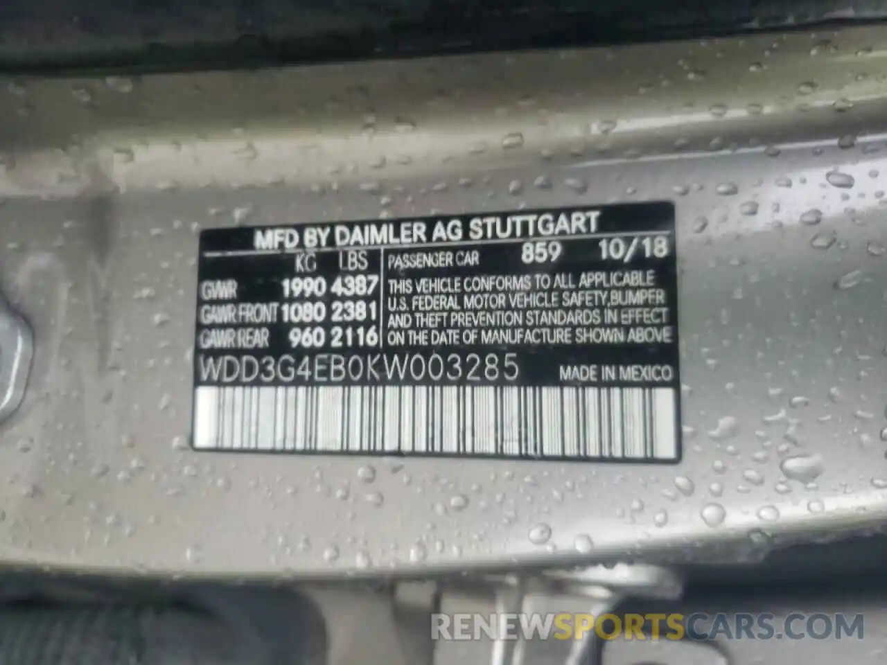 10 Photograph of a damaged car WDD3G4EB0KW003285 MERCEDES-BENZ A-CLASS 2019