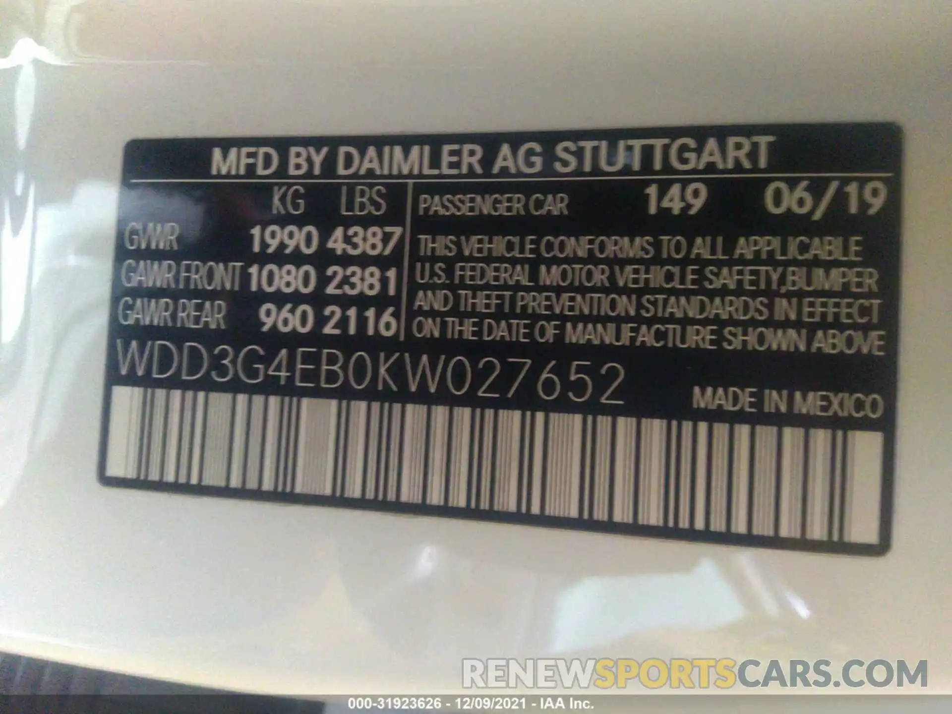 9 Photograph of a damaged car WDD3G4EB0KW027652 MERCEDES-BENZ A-CLASS 2019