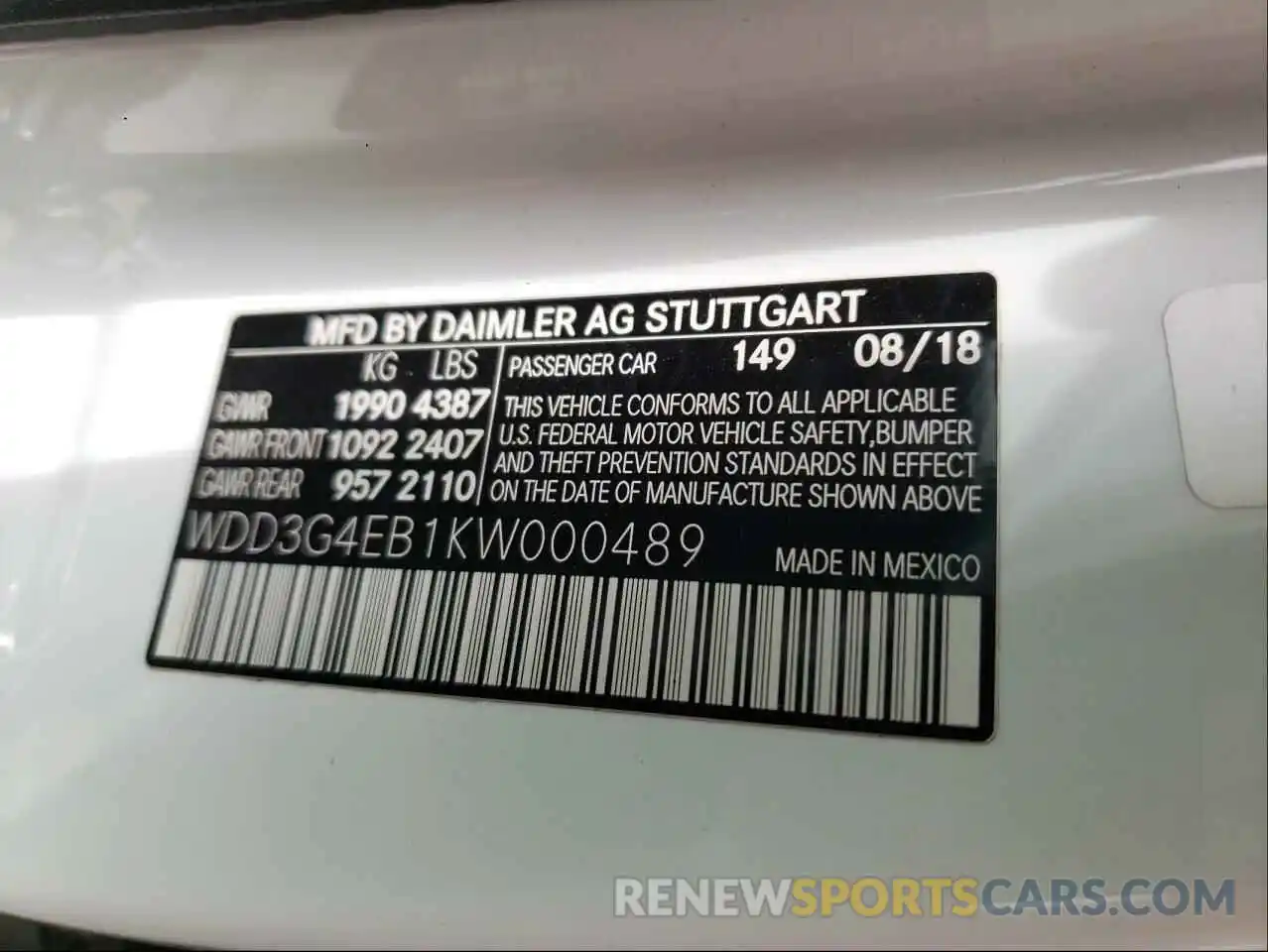 10 Photograph of a damaged car WDD3G4EB1KW000489 MERCEDES-BENZ A-CLASS 2019