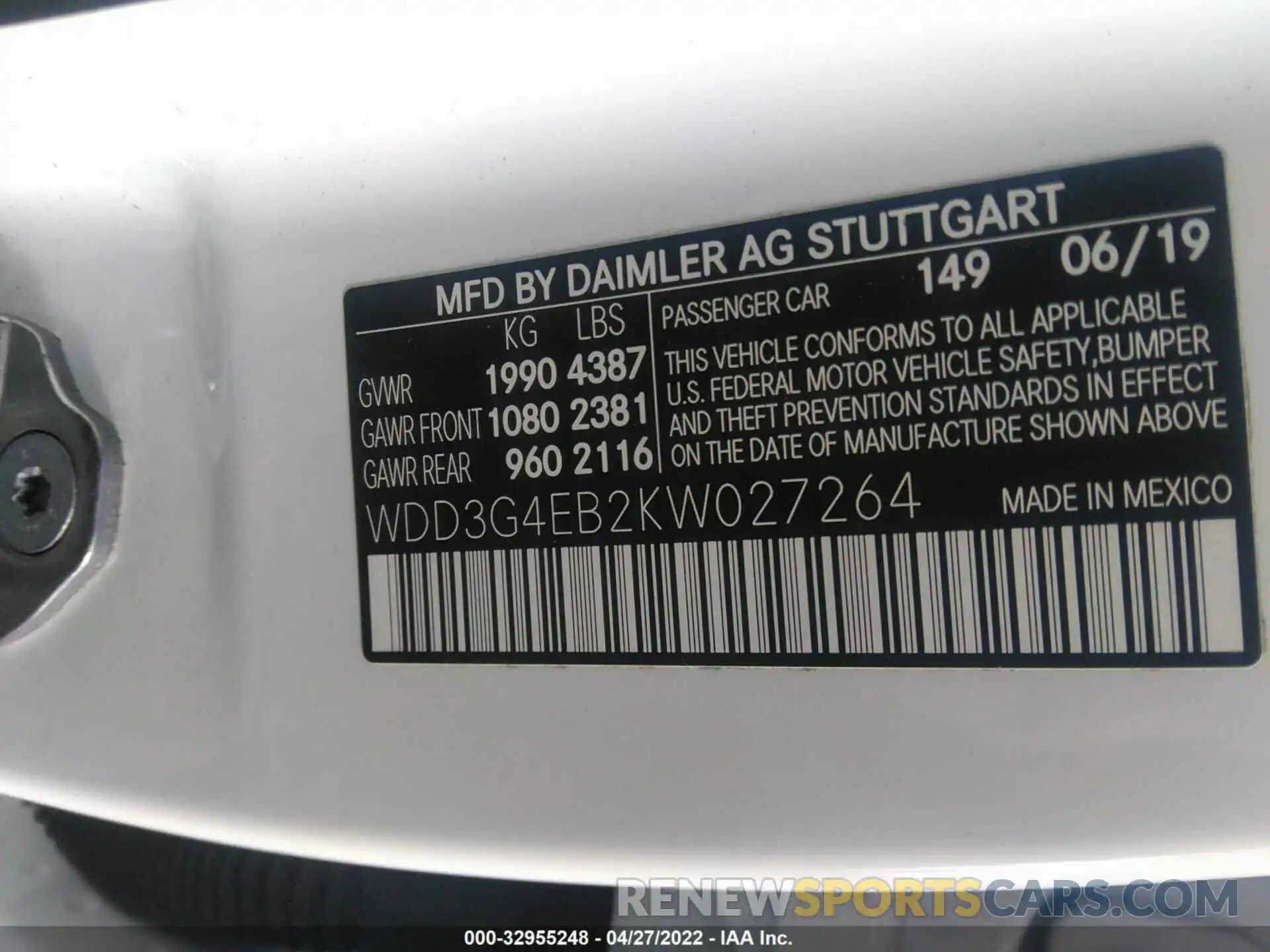 9 Фотография поврежденного автомобиля WDD3G4EB2KW027264 MERCEDES-BENZ A-CLASS 2019