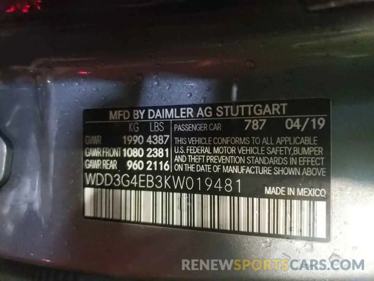 10 Photograph of a damaged car WDD3G4EB3KW019481 MERCEDES-BENZ A-CLASS 2019