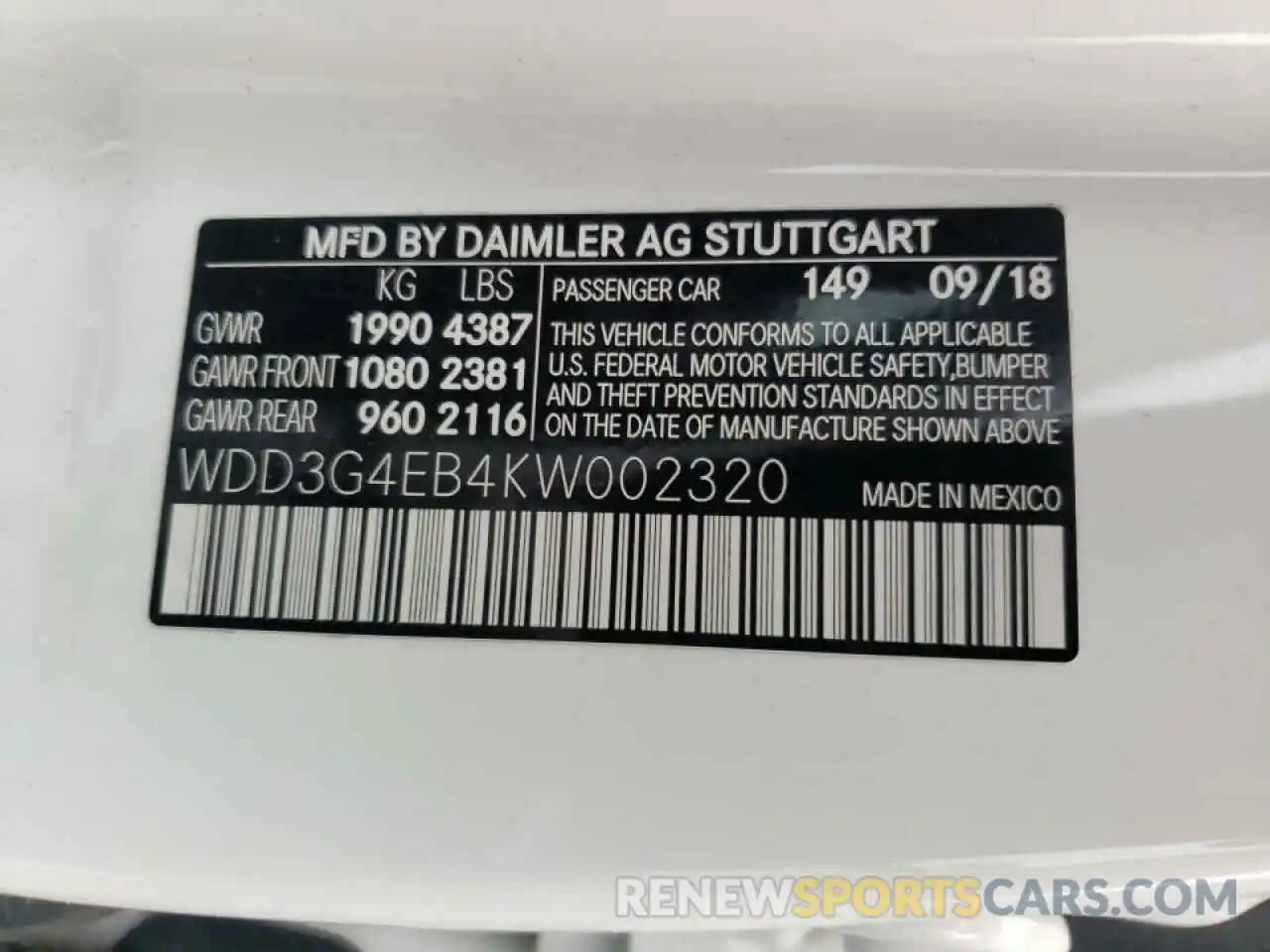 10 Фотография поврежденного автомобиля WDD3G4EB4KW002320 MERCEDES-BENZ A-CLASS 2019