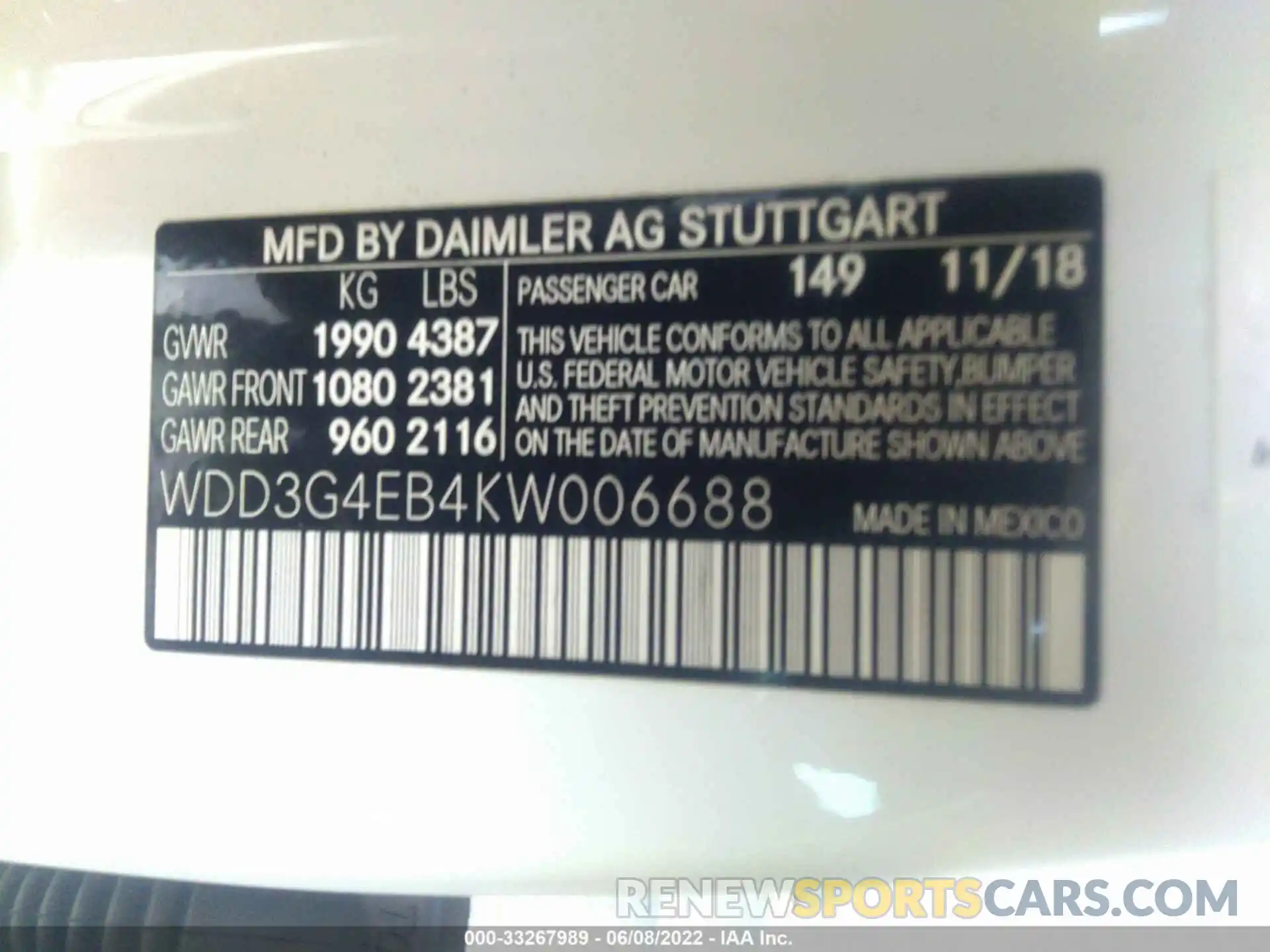 9 Photograph of a damaged car WDD3G4EB4KW006688 MERCEDES-BENZ A-CLASS 2019