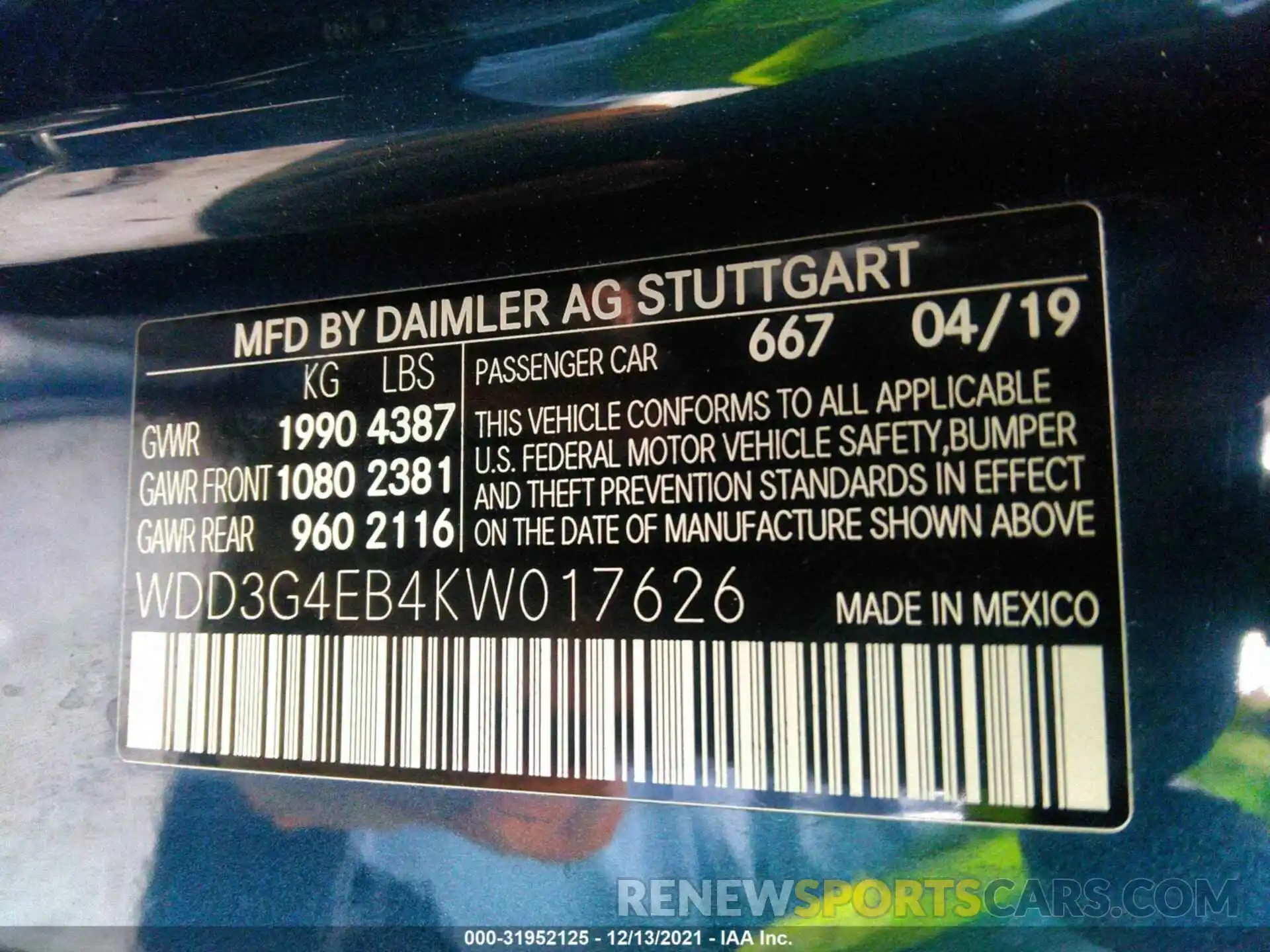 9 Фотография поврежденного автомобиля WDD3G4EB4KW017626 MERCEDES-BENZ A-CLASS 2019