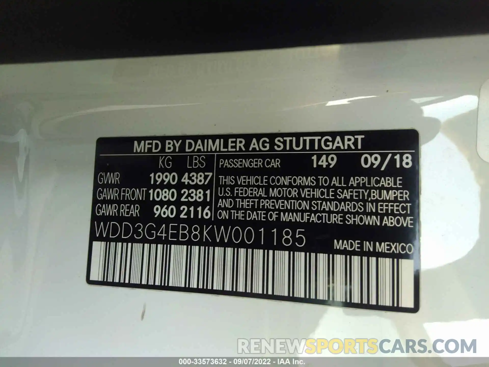 9 Photograph of a damaged car WDD3G4EB8KW001185 MERCEDES-BENZ A-CLASS 2019