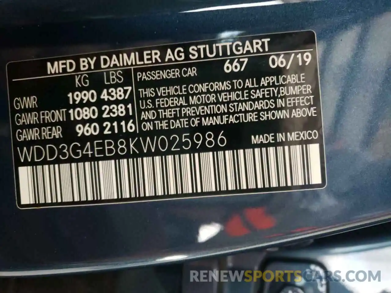 10 Фотография поврежденного автомобиля WDD3G4EB8KW025986 MERCEDES-BENZ A-CLASS 2019