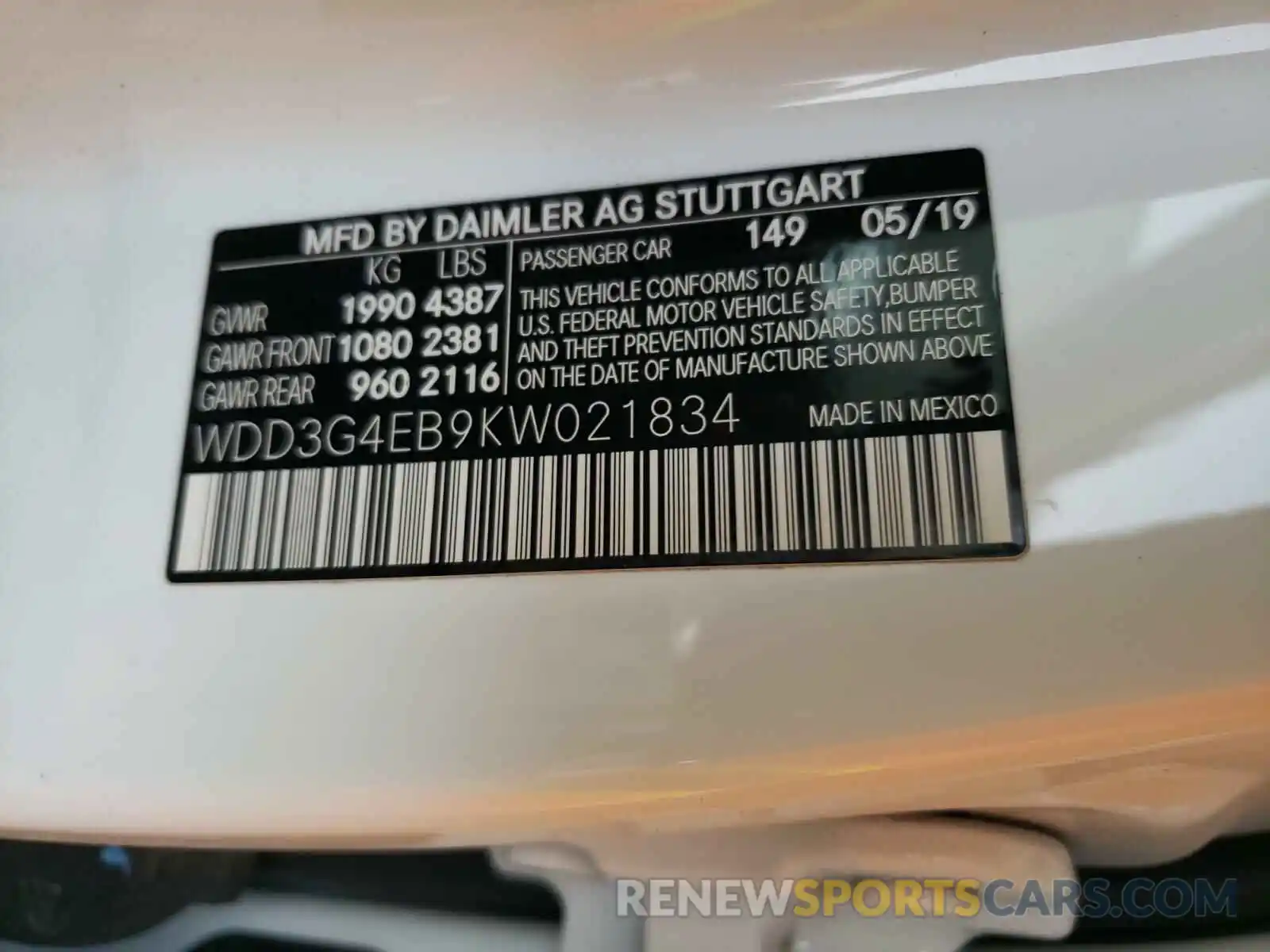 10 Photograph of a damaged car WDD3G4EB9KW021834 MERCEDES-BENZ A-CLASS 2019