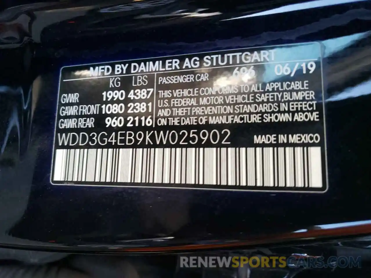 10 Photograph of a damaged car WDD3G4EB9KW025902 MERCEDES-BENZ A-CLASS 2019