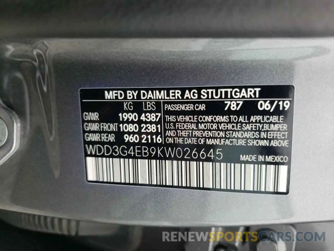 10 Фотография поврежденного автомобиля WDD3G4EB9KW026645 MERCEDES-BENZ A-CLASS 2019