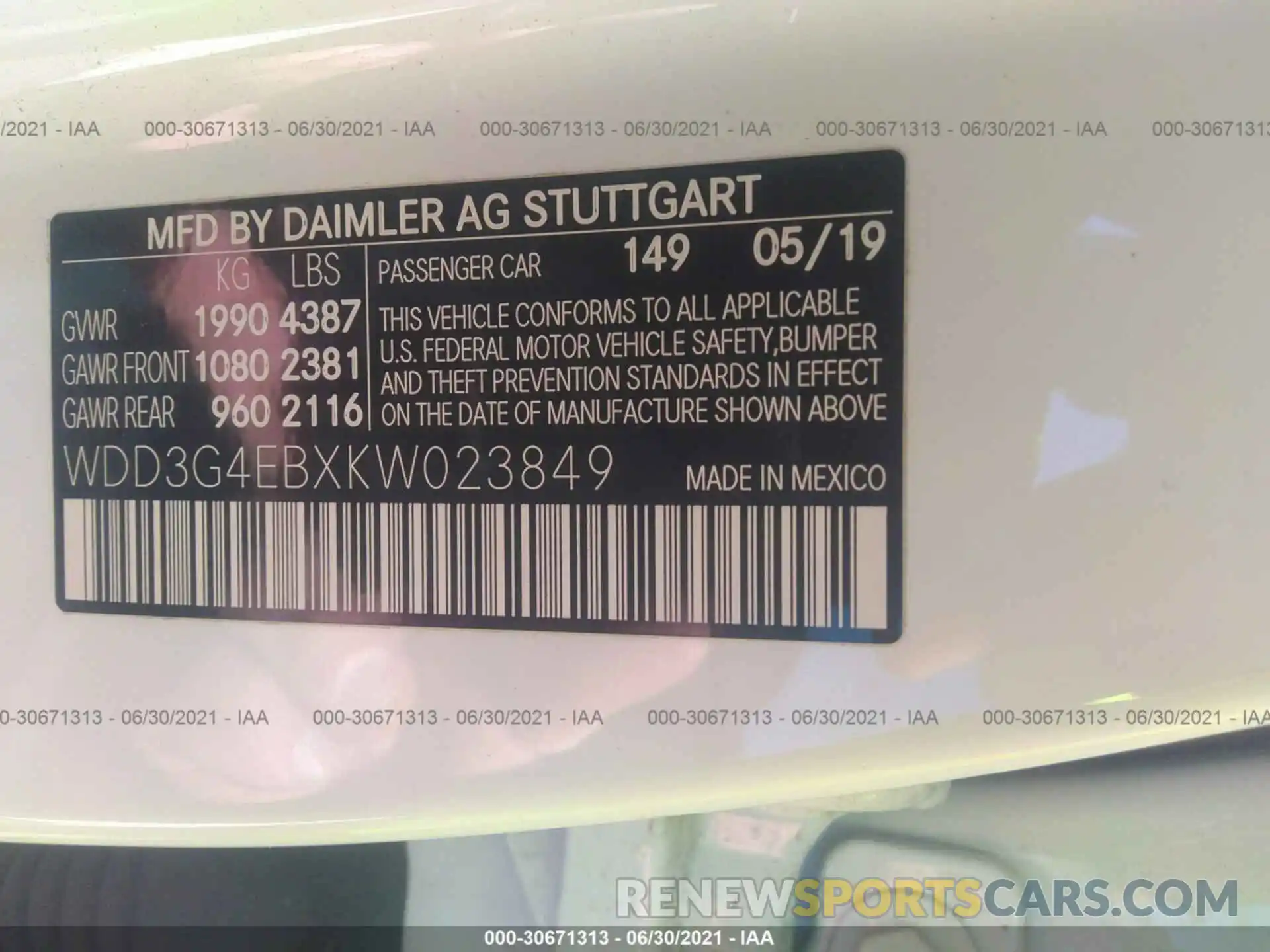 9 Photograph of a damaged car WDD3G4EBXKW023849 MERCEDES-BENZ A-CLASS 2019