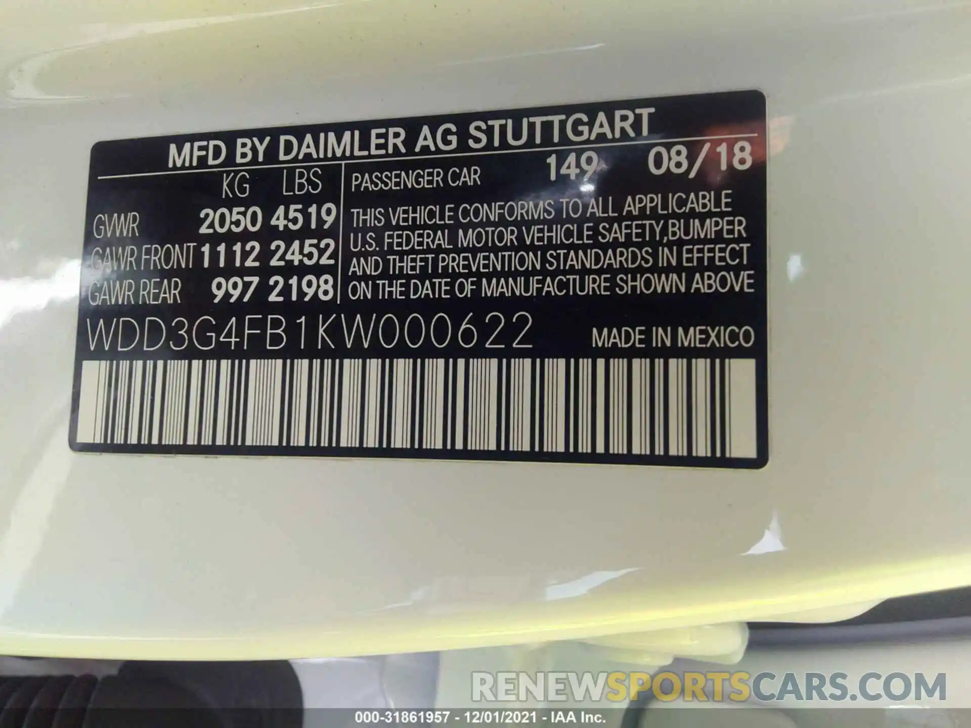 9 Photograph of a damaged car WDD3G4FB1KW000622 MERCEDES-BENZ A-CLASS 2019