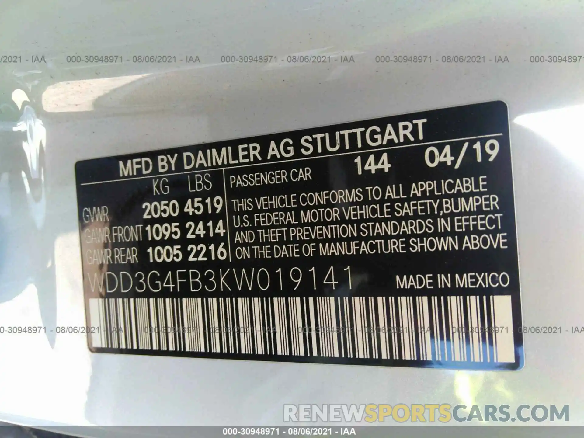 9 Photograph of a damaged car WDD3G4FB3KW019141 MERCEDES-BENZ A-CLASS 2019