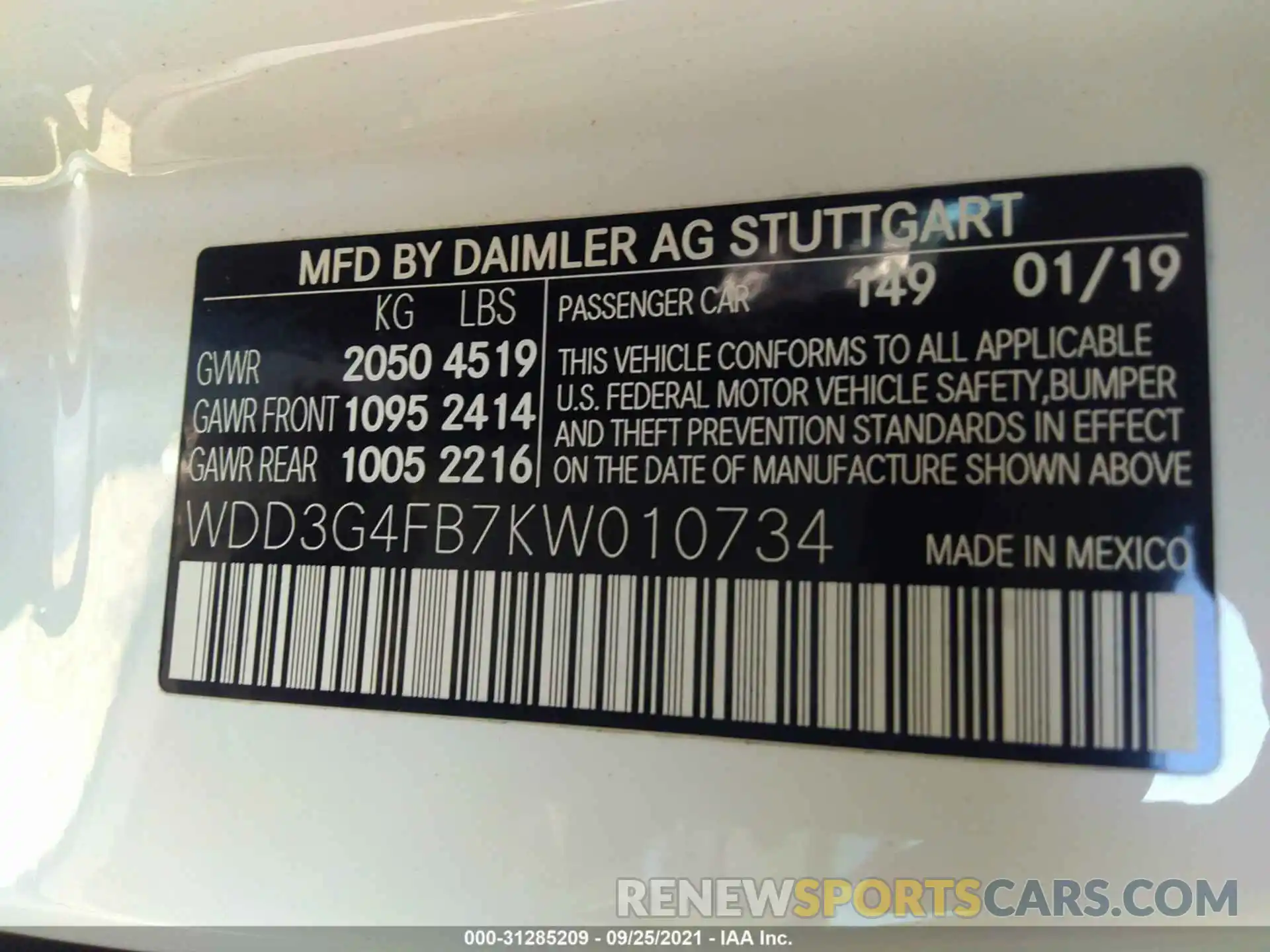 9 Photograph of a damaged car WDD3G4FB7KW010734 MERCEDES-BENZ A-CLASS 2019