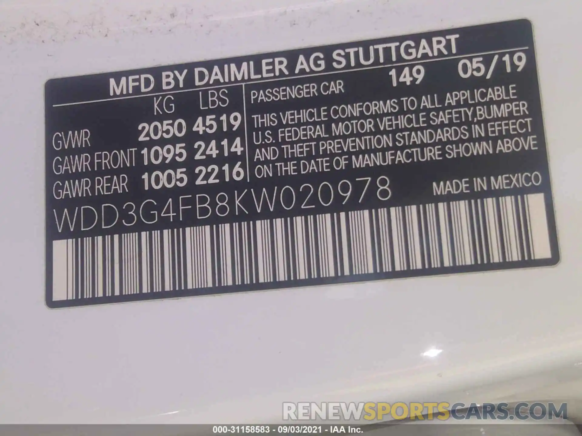 9 Photograph of a damaged car WDD3G4FB8KW020978 MERCEDES-BENZ A-CLASS 2019