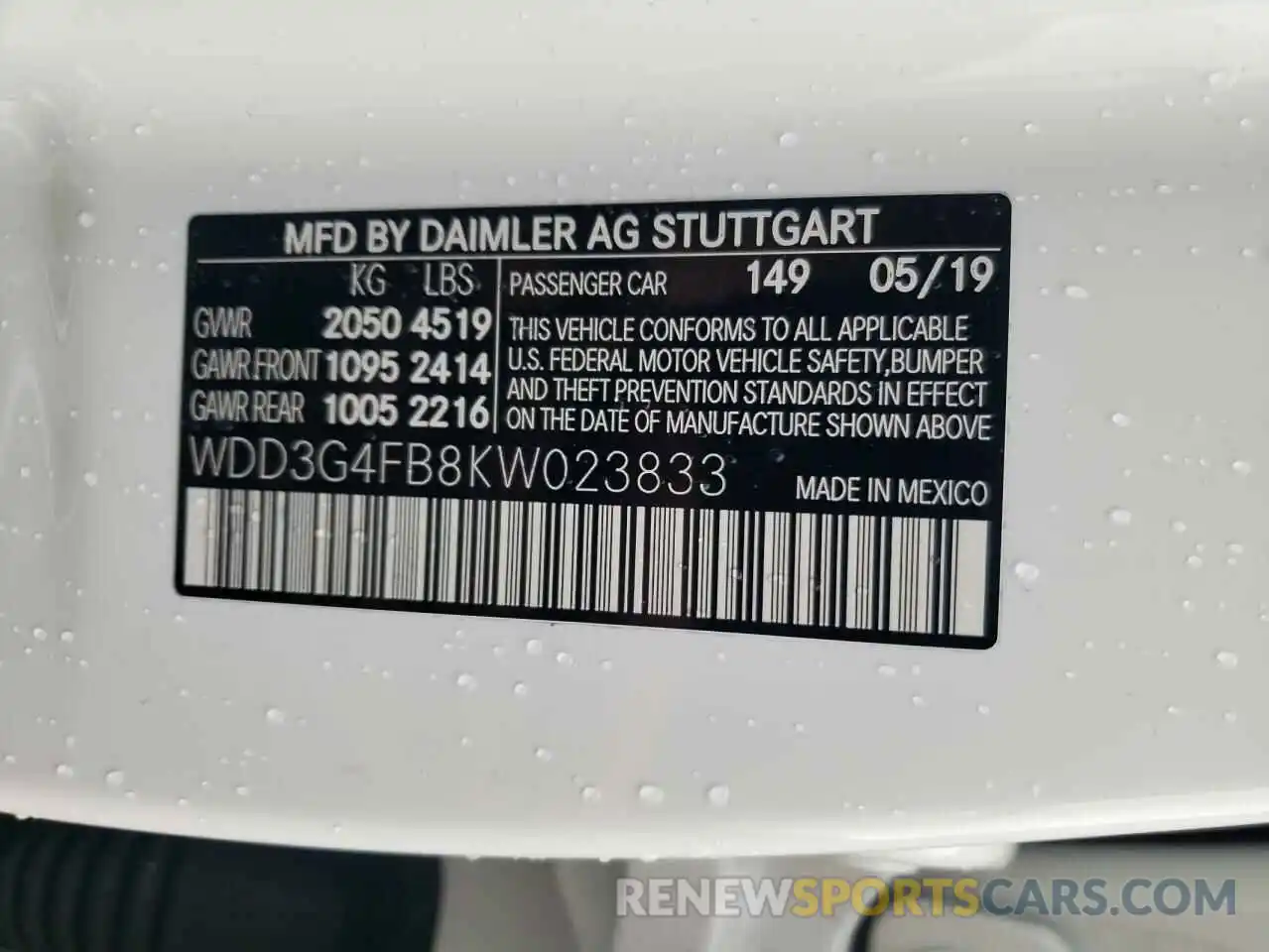 10 Фотография поврежденного автомобиля WDD3G4FB8KW023833 MERCEDES-BENZ A-CLASS 2019