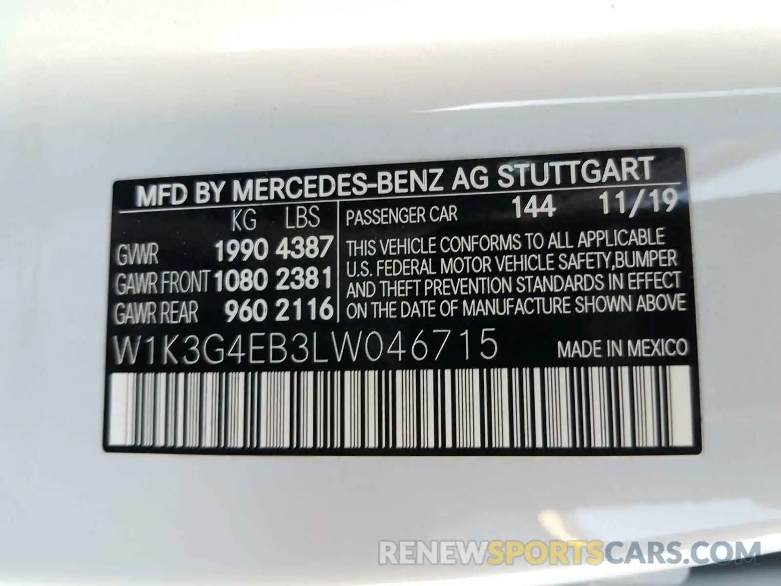 10 Фотография поврежденного автомобиля W1K3G4EB3LW046715 MERCEDES-BENZ A-CLASS 2020