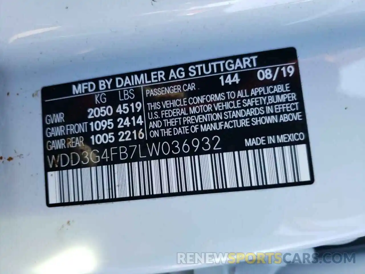 10 Фотография поврежденного автомобиля WDD3G4FB7LW036932 MERCEDES-BENZ A-CLASS 2020