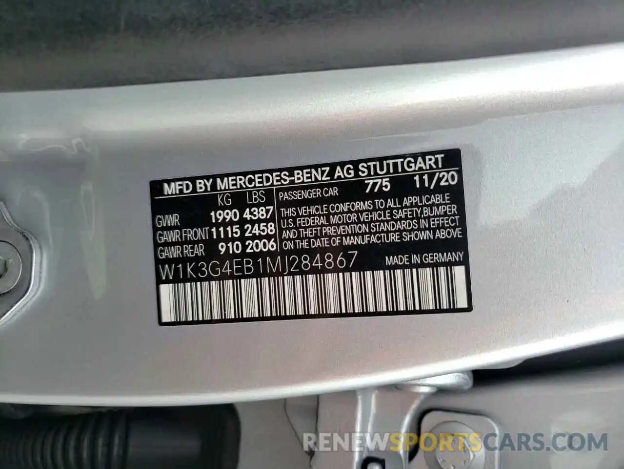 10 Фотография поврежденного автомобиля W1K3G4EB1MJ284867 MERCEDES-BENZ A-CLASS 2021