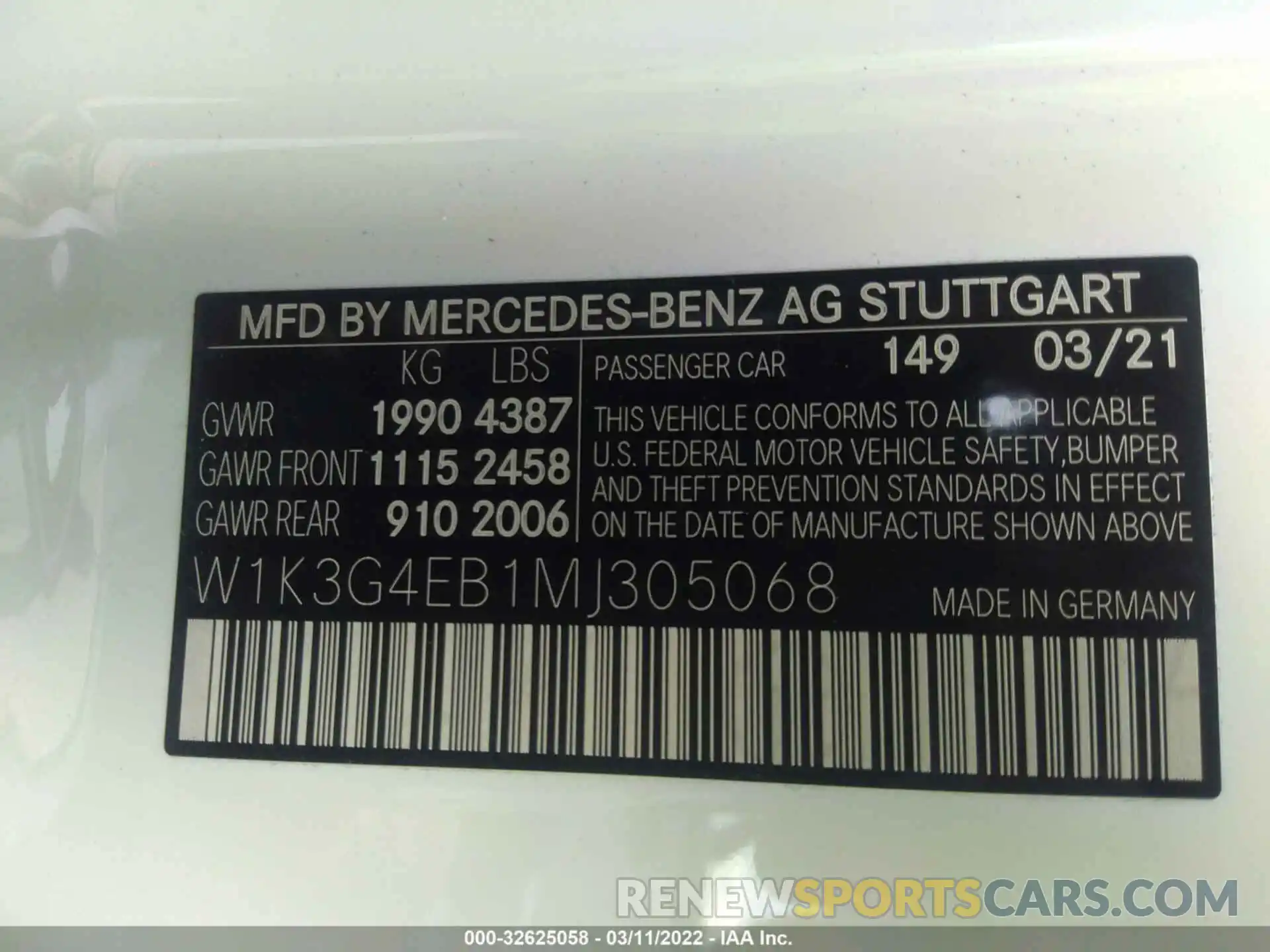 9 Фотография поврежденного автомобиля W1K3G4EB1MJ305068 MERCEDES-BENZ A-CLASS 2021