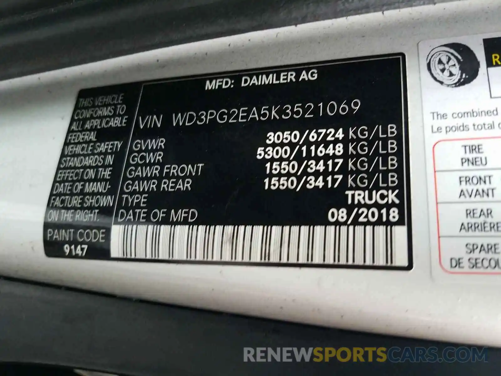 10 Фотография поврежденного автомобиля WD3PG2EA5K3521069 MERCEDES-BENZ ALL OTHER 2019