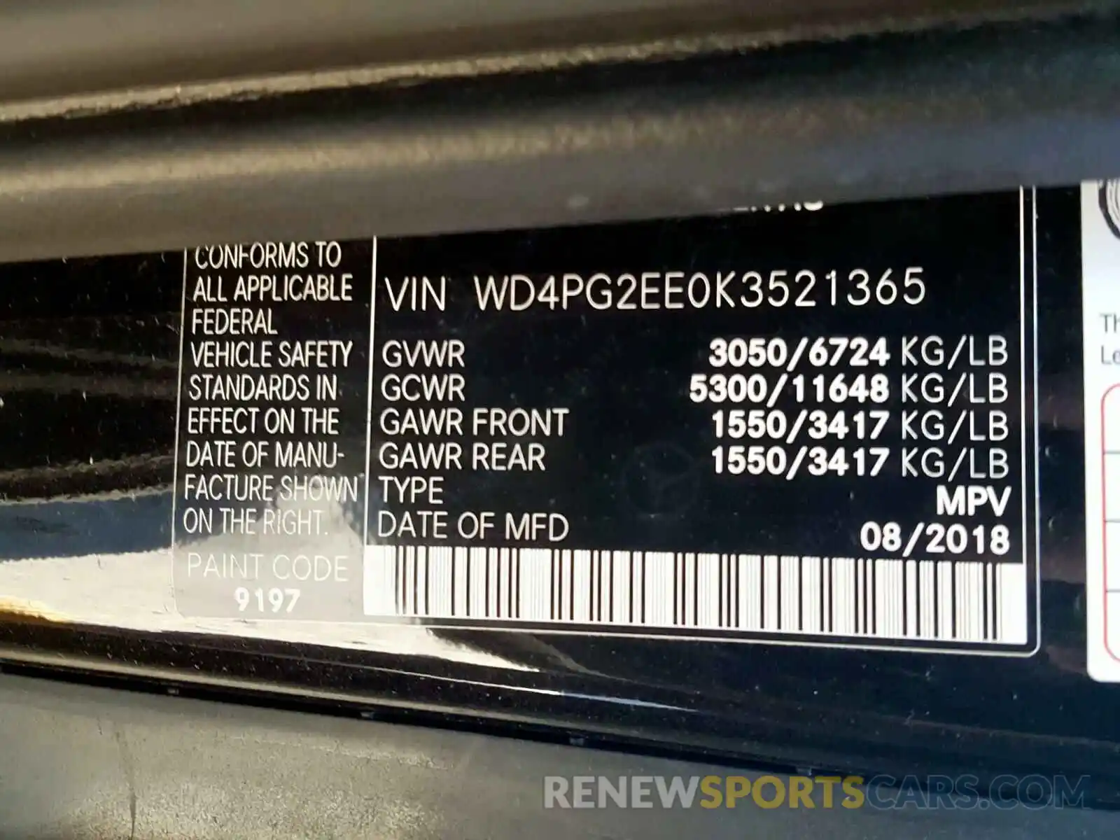 10 Фотография поврежденного автомобиля WD4PG2EE0K3521365 MERCEDES-BENZ ALL OTHER 2019