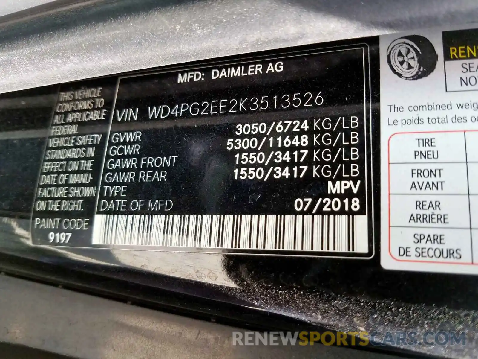 10 Фотография поврежденного автомобиля WD4PG2EE2K3513526 MERCEDES-BENZ ALL OTHER 2019