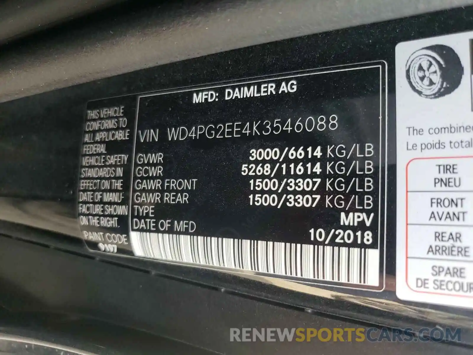 10 Фотография поврежденного автомобиля WD4PG2EE4K3546088 MERCEDES-BENZ ALL OTHER 2019