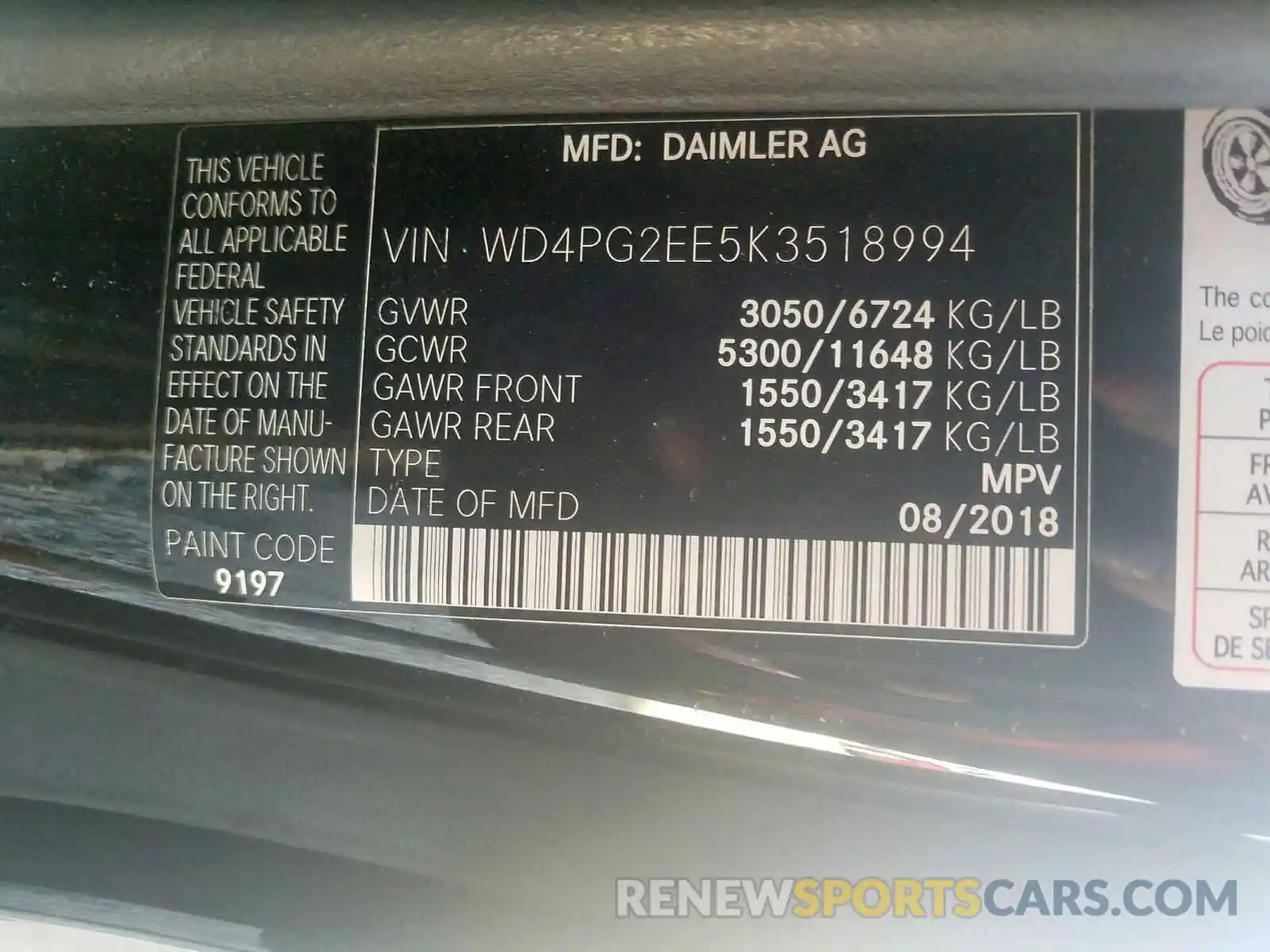 10 Фотография поврежденного автомобиля WD4PG2EE5K3518994 MERCEDES-BENZ ALL OTHER 2019