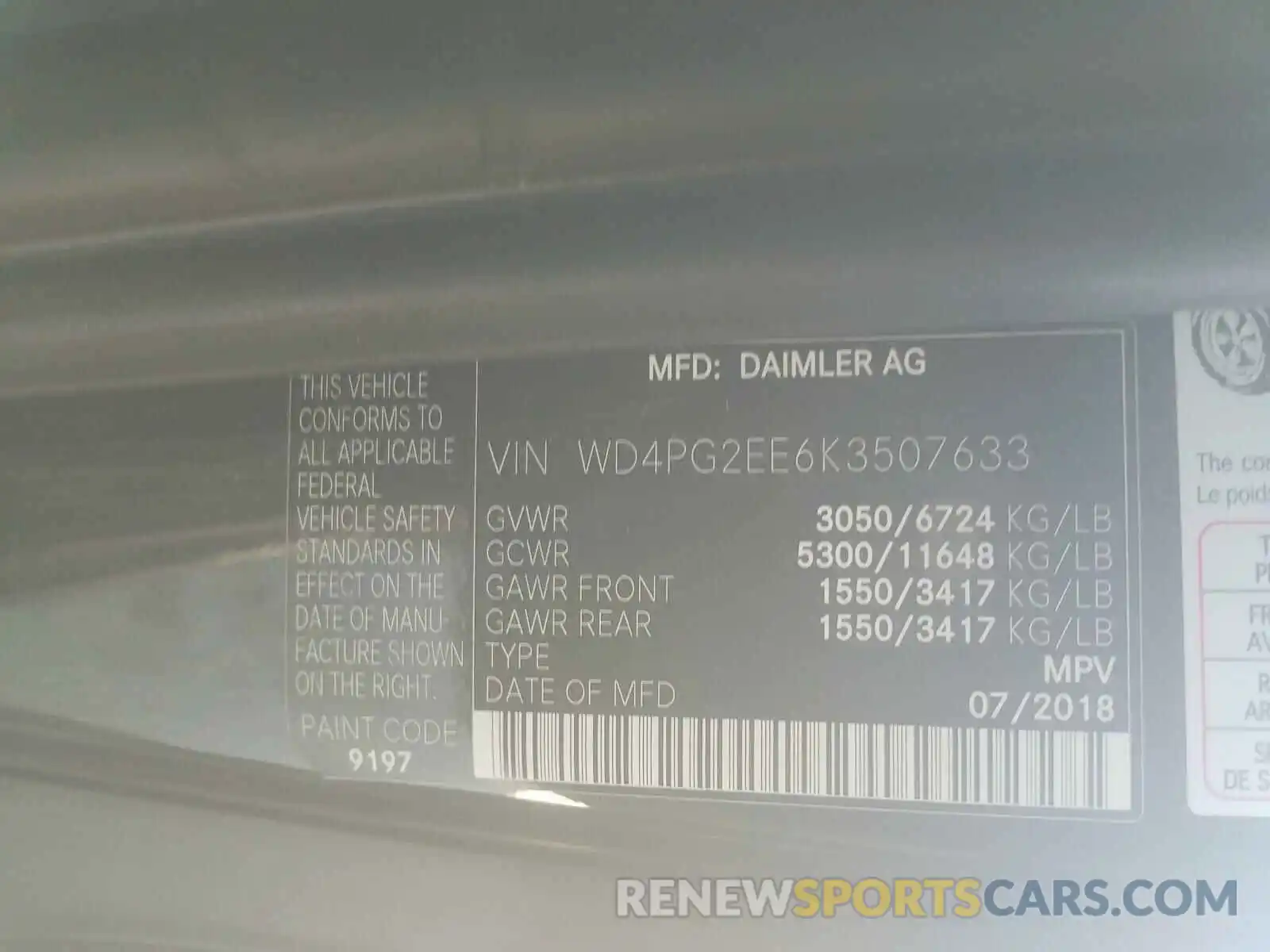 10 Фотография поврежденного автомобиля WD4PG2EE6K3507633 MERCEDES-BENZ ALL OTHER 2019