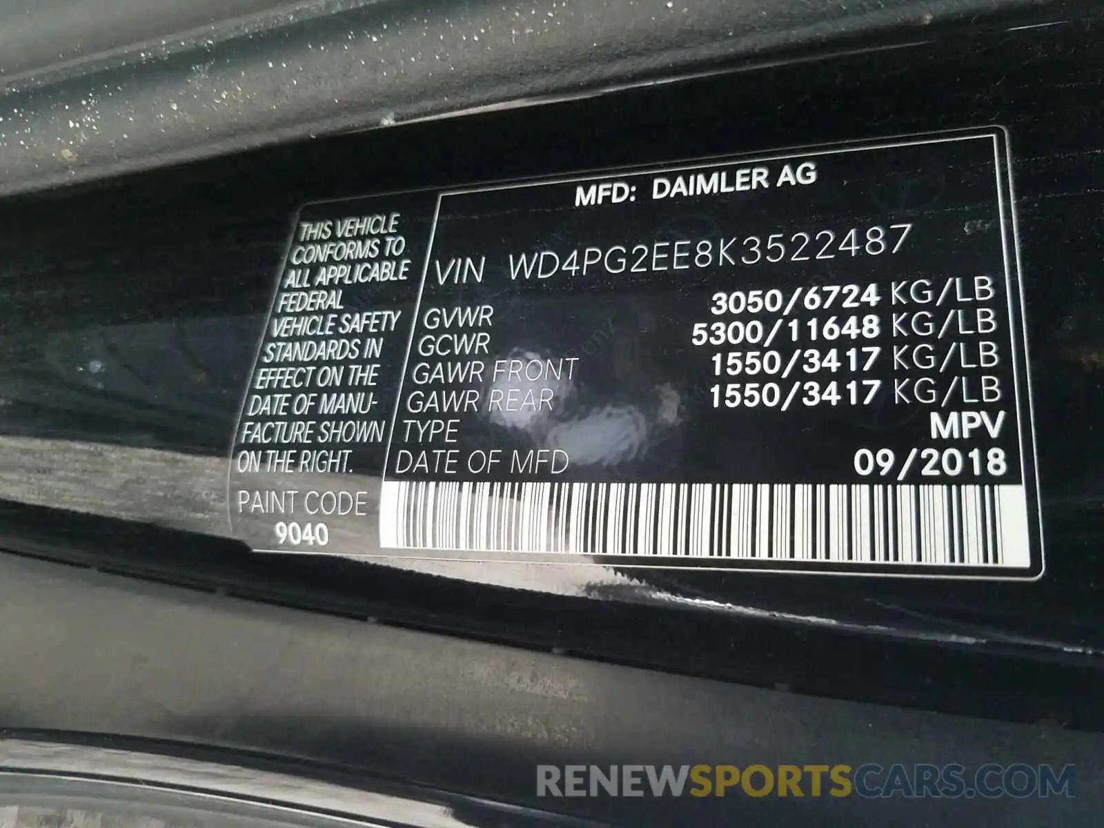 10 Photograph of a damaged car WD4PG2EE8K3522487 MERCEDES-BENZ ALL OTHER 2019